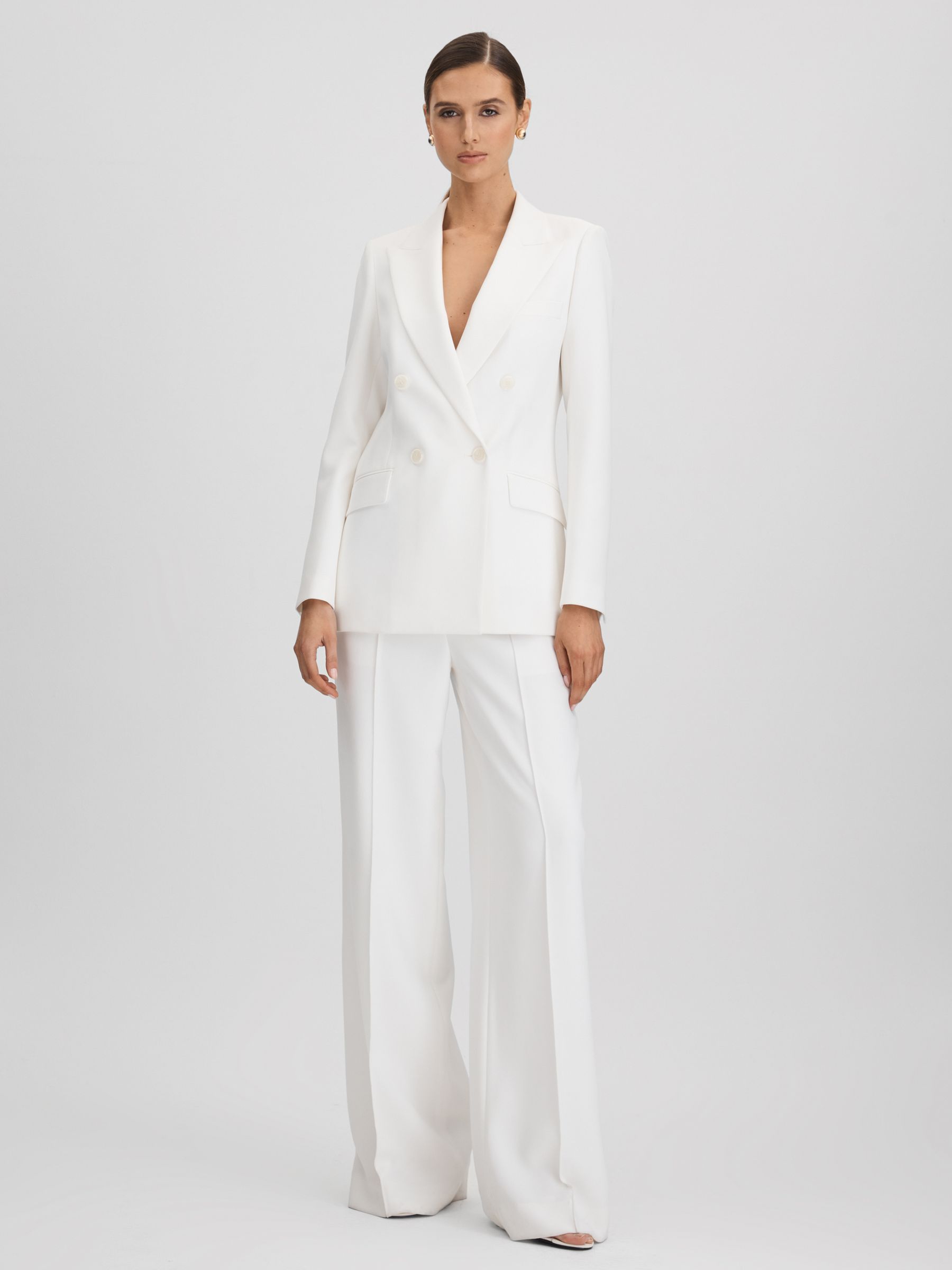 Double Breasted Crepe Suit Blazer in White - Image 5 of 7