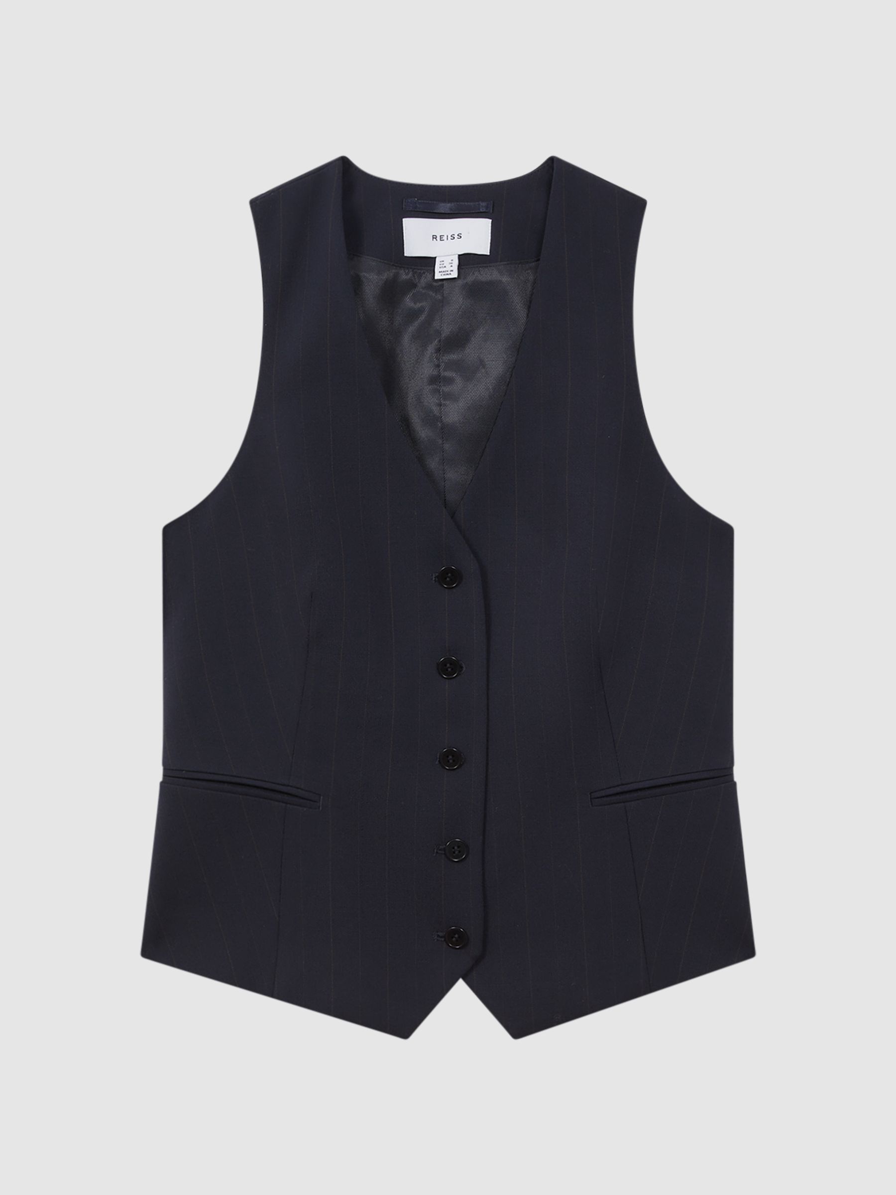 Wool Blend Pinstripe Waistcoat in Navy - Image 2 of 5