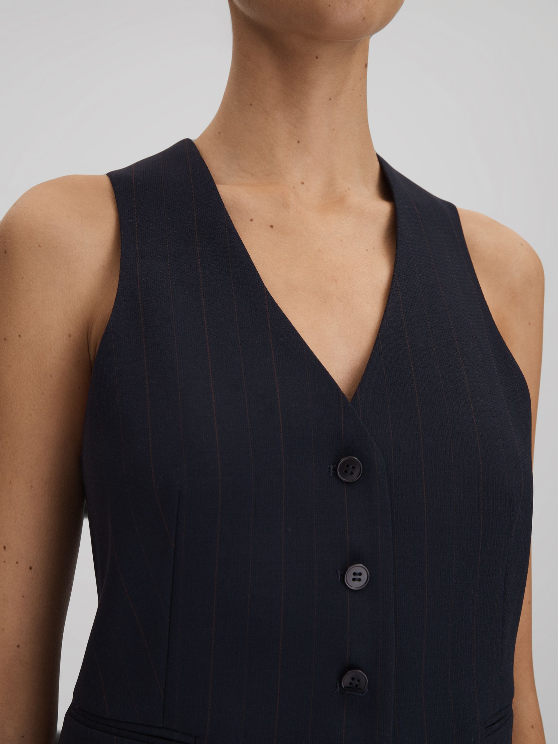 Wool Blend Pinstripe Waistcoat in Navy - Image 4 of 5