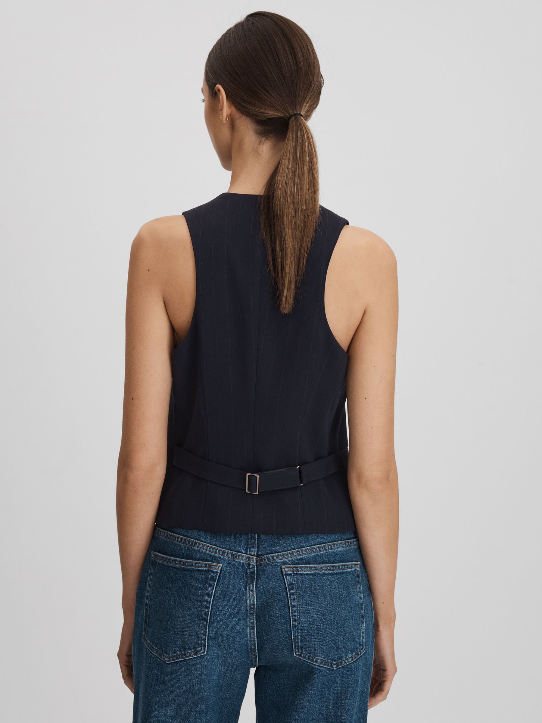 Wool Blend Pinstripe Waistcoat in Navy - Image 5 of 5