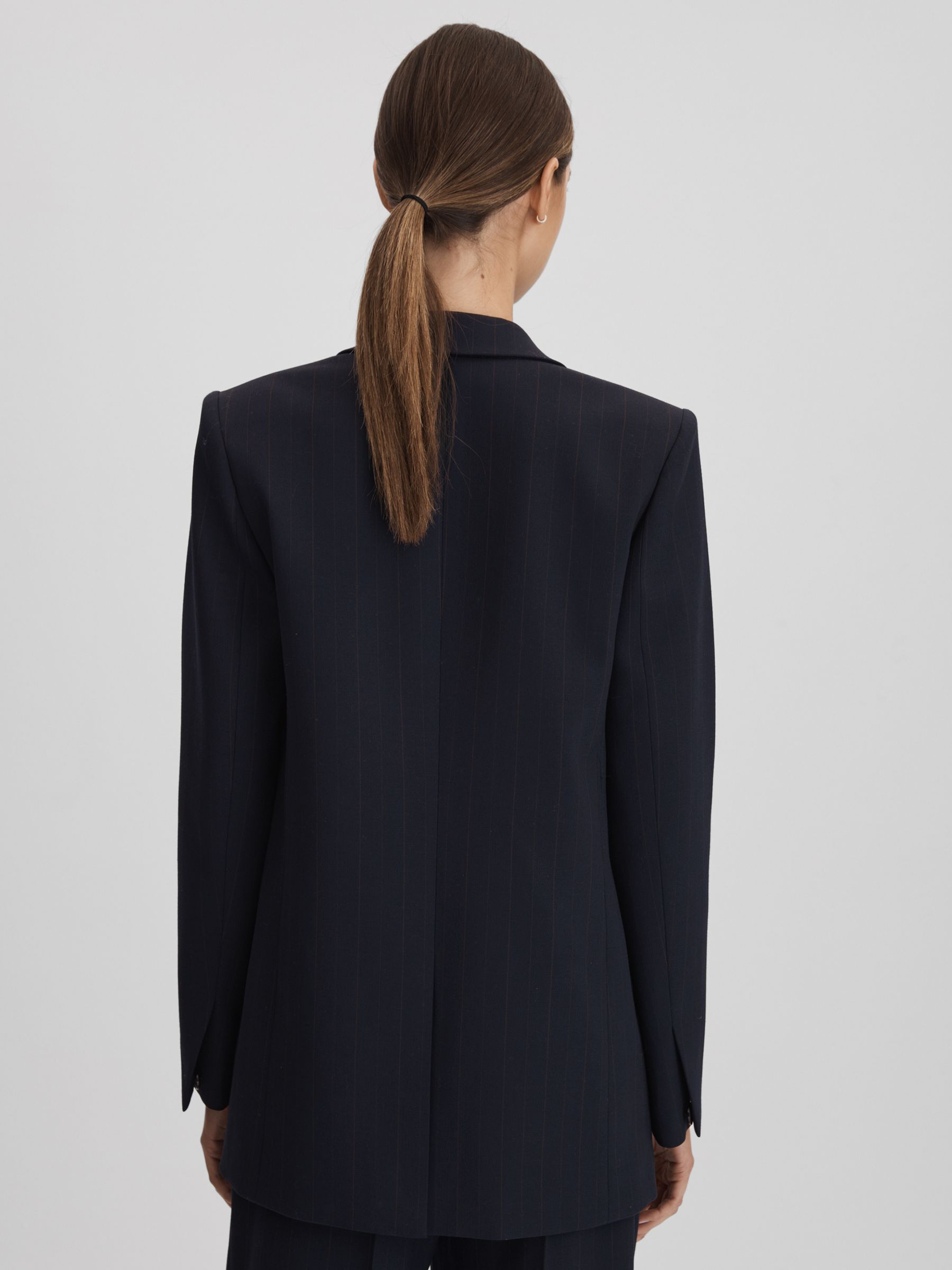 Wool Blend Single Breasted Pinstripe Blazer in Navy - Image 5 of 5