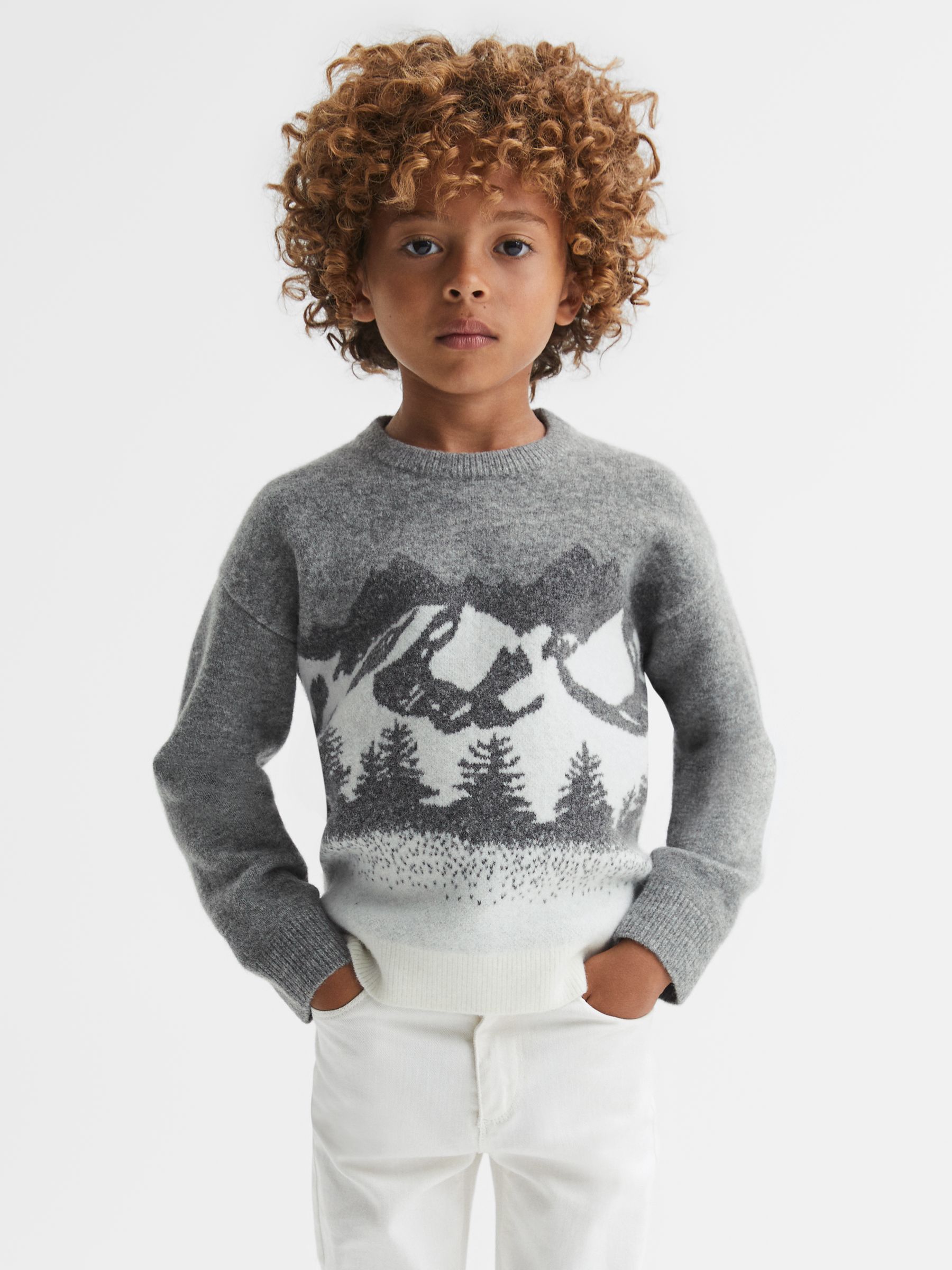3-9 yrs Wool Blend Crew Neck Jumper in Grey Multi - Image 1 of 6 3-9 yrs Wool Blend Crew Neck Jumper in Grey Multi - Image 1 of 6