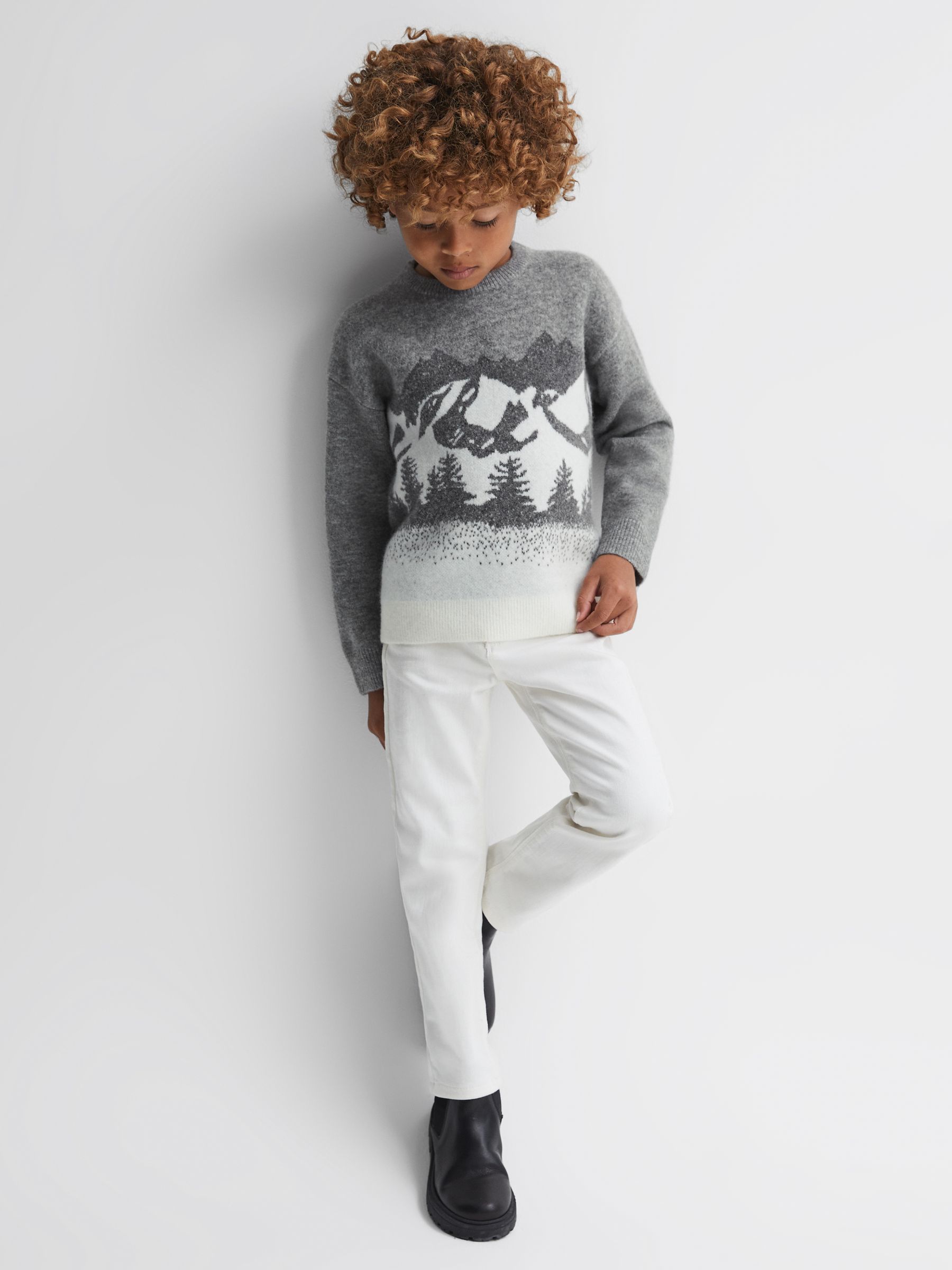 3-9 yrs Wool Blend Crew Neck Jumper in Grey Multi - Image 3 of 6