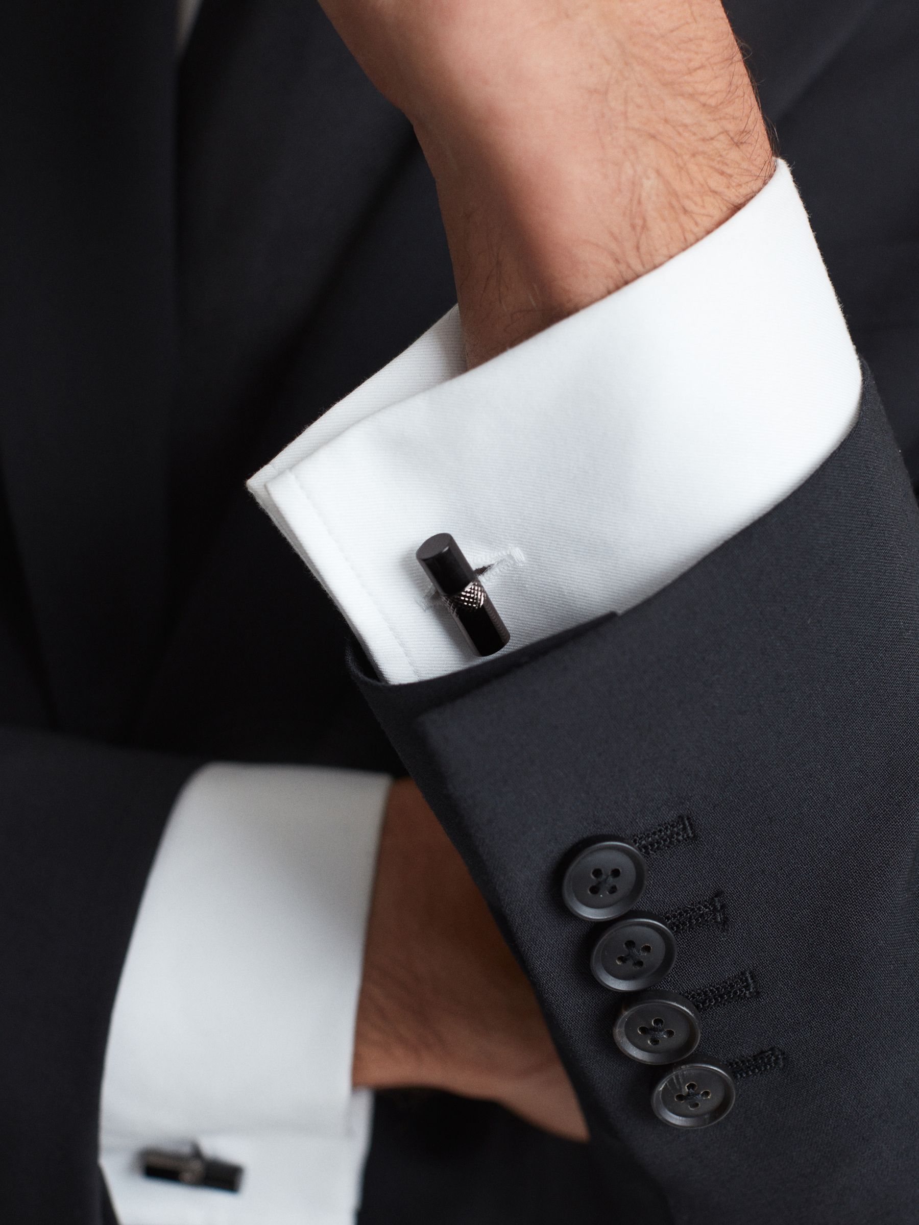 Stone Insert Barrel Cufflinks in Gunmetal/Onyx - Image 2 of 6
