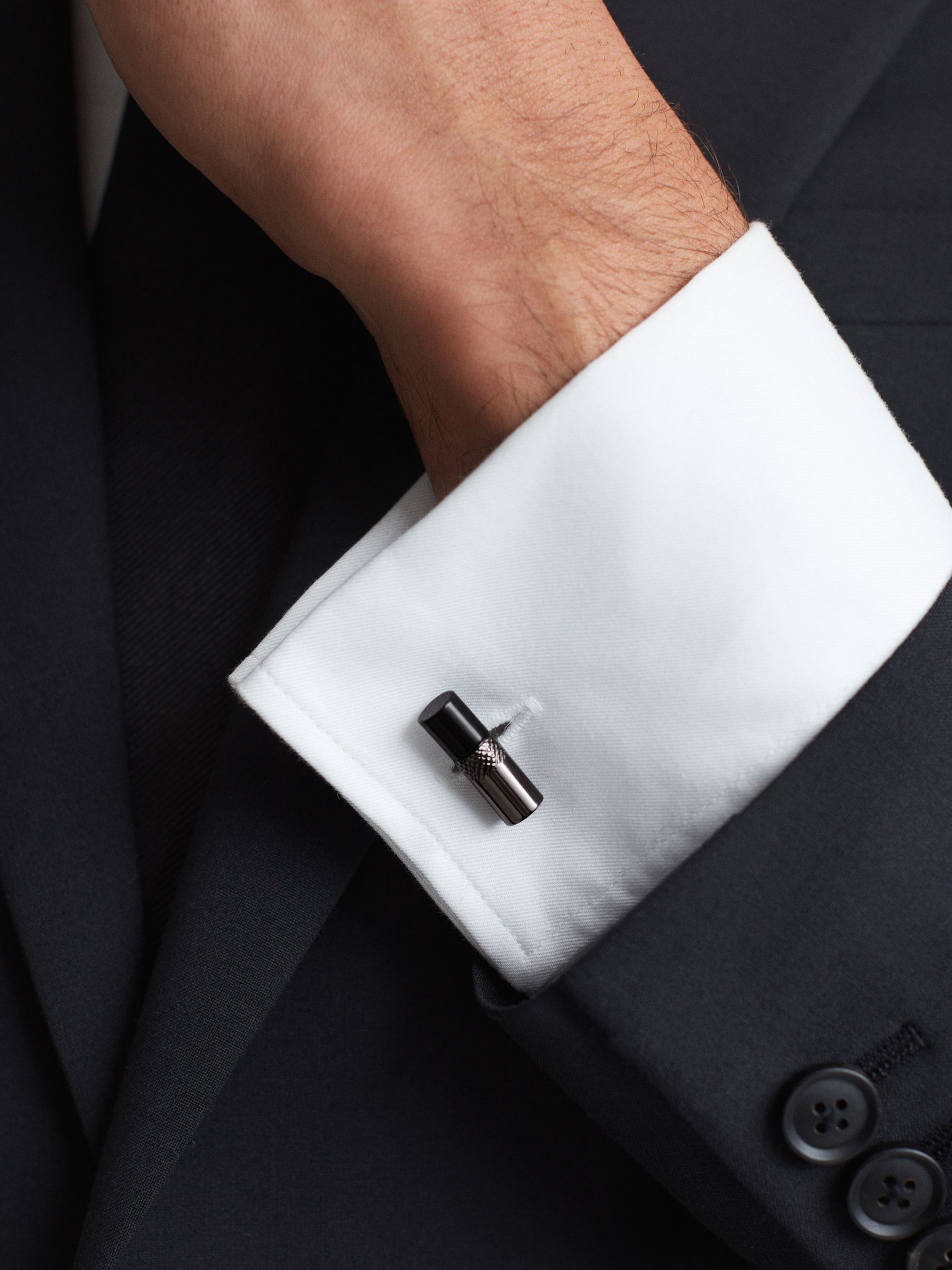 Stone Insert Barrel Cufflinks in Gunmetal/Onyx - Image 3 of 6