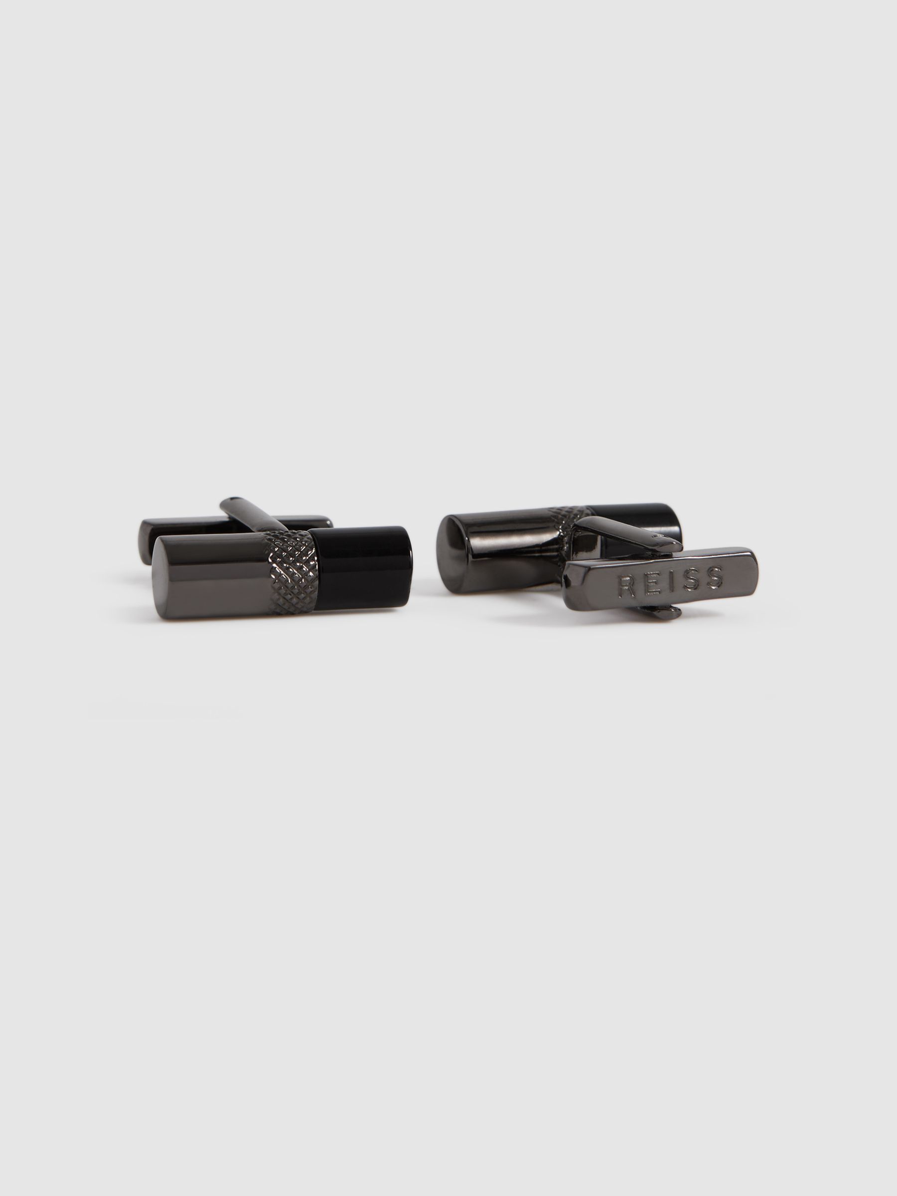 Stone Insert Barrel Cufflinks in Gunmetal/Onyx - Image 4 of 6