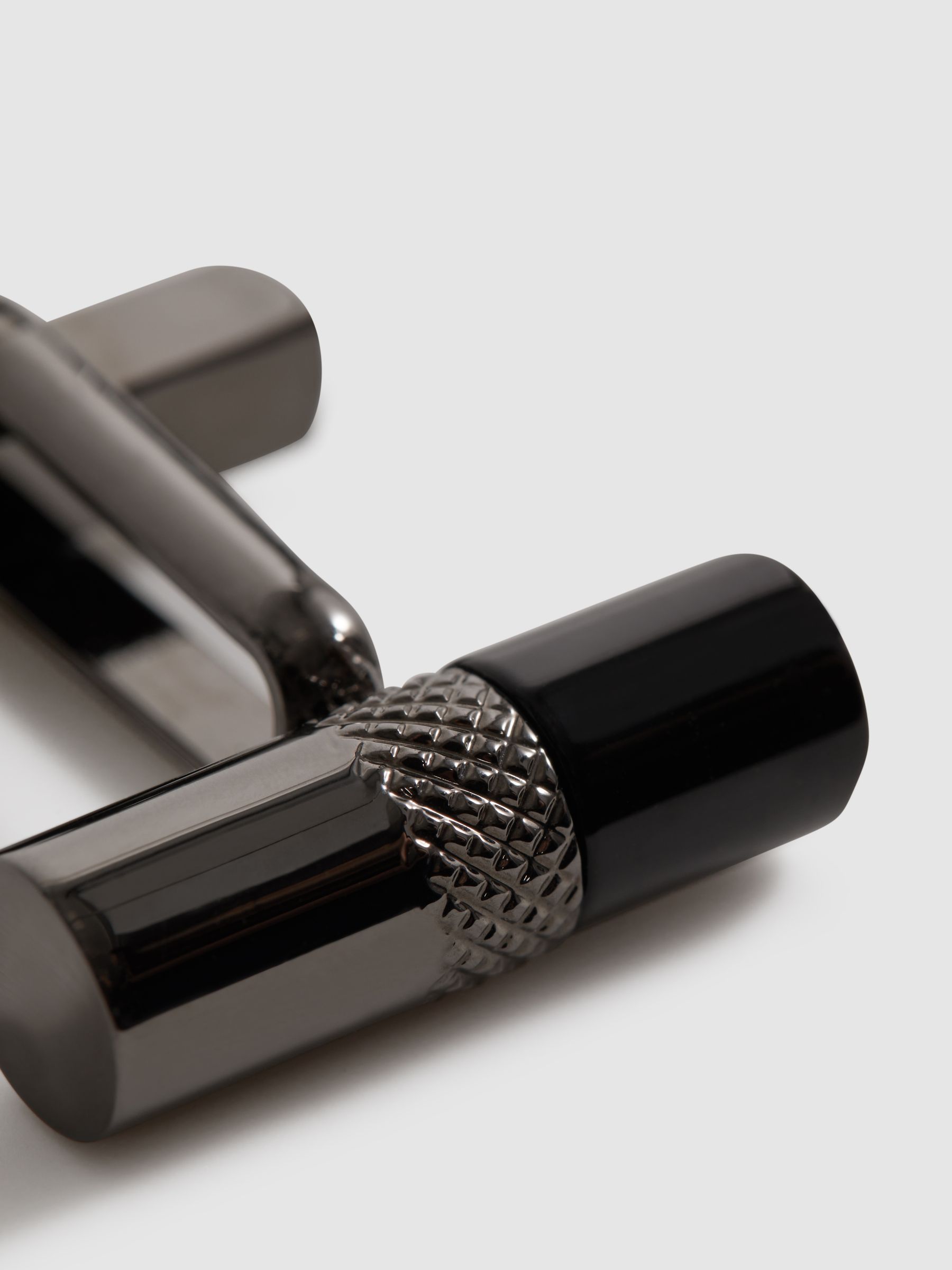 Stone Insert Barrel Cufflinks in Gunmetal/Onyx - Image 5 of 6