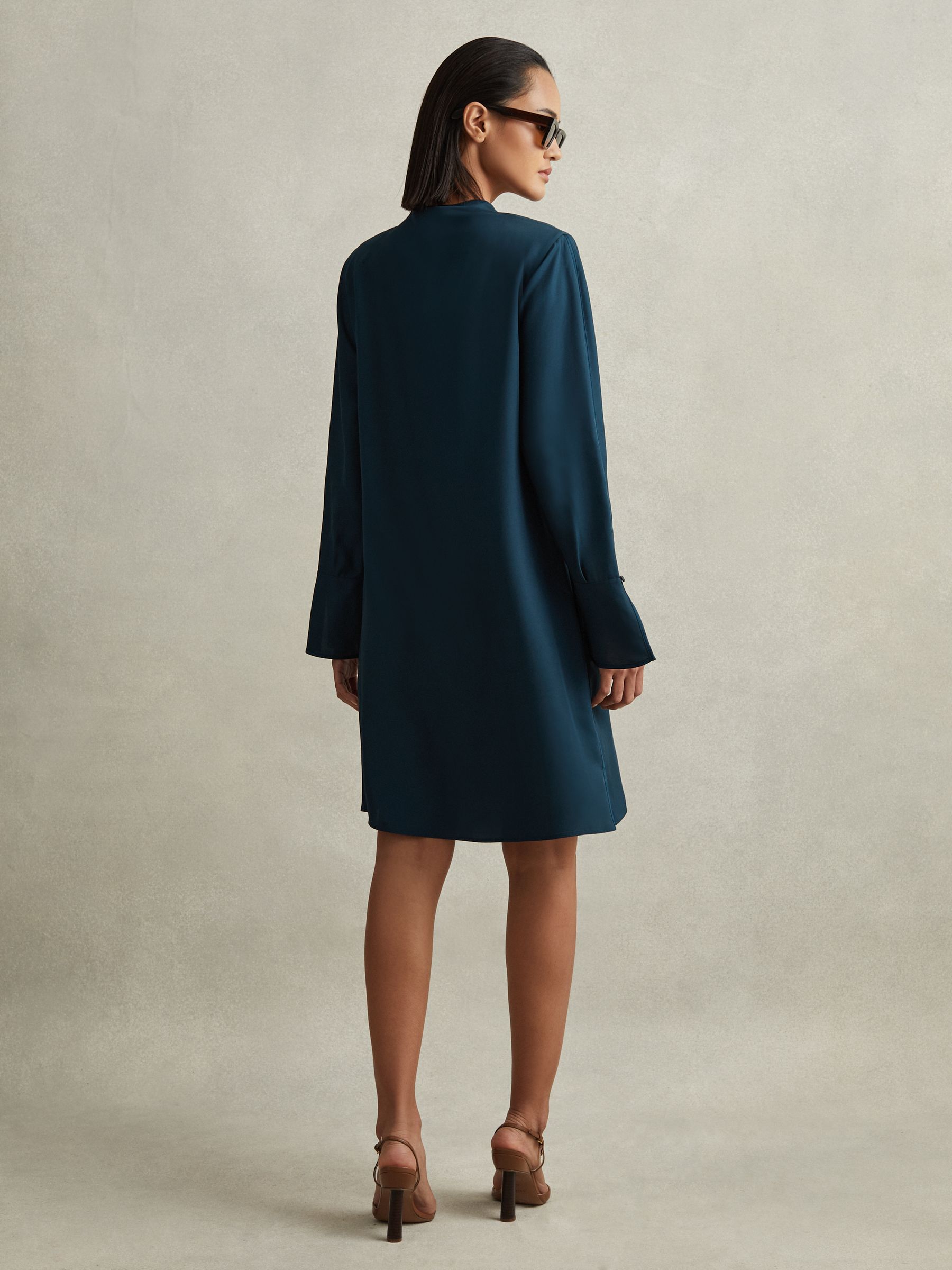 Tie Neck Belted Mini Dress in Teal - Image 5 of 7