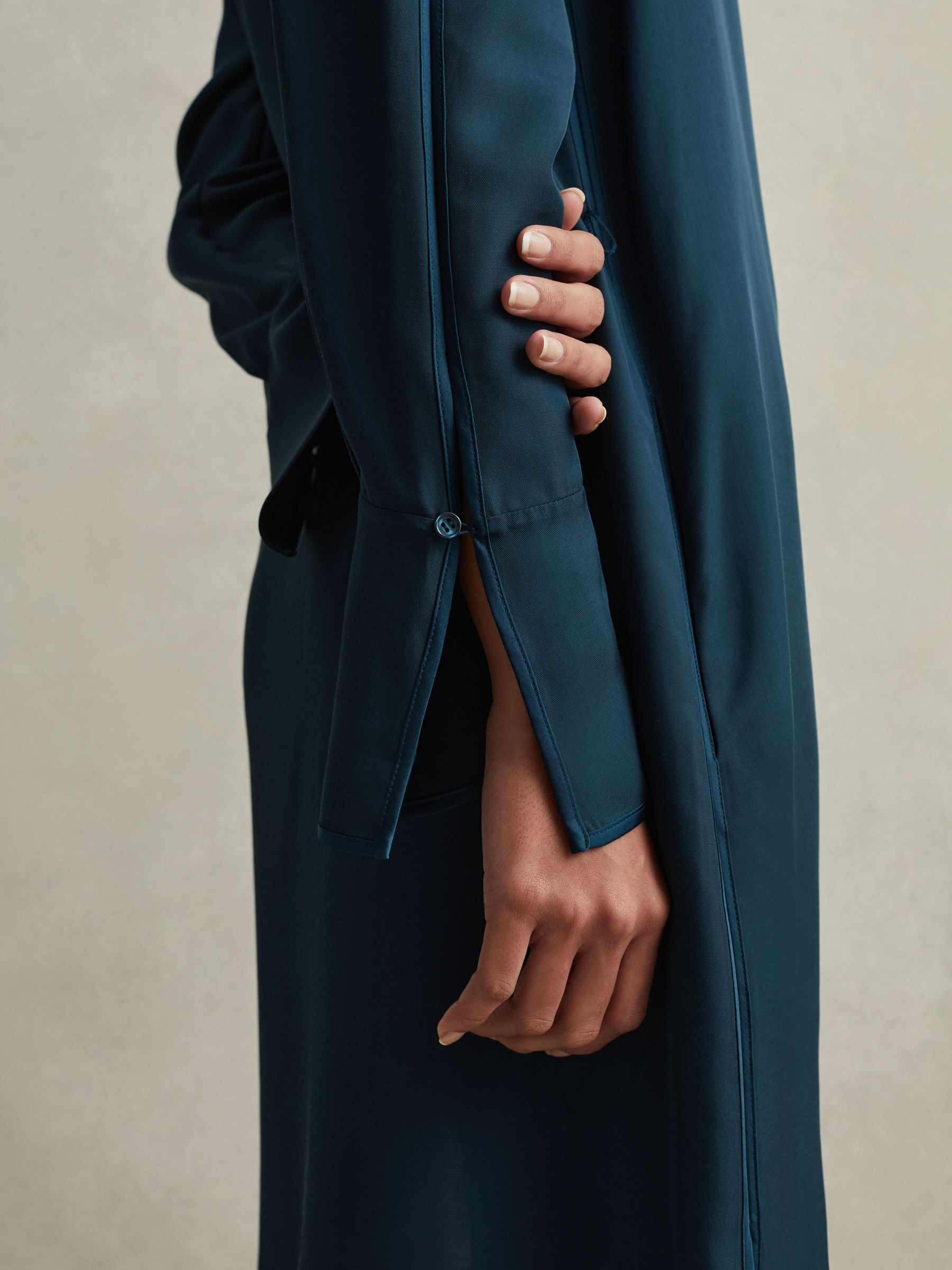 Tie Neck Belted Mini Dress in Teal - Image 6 of 7