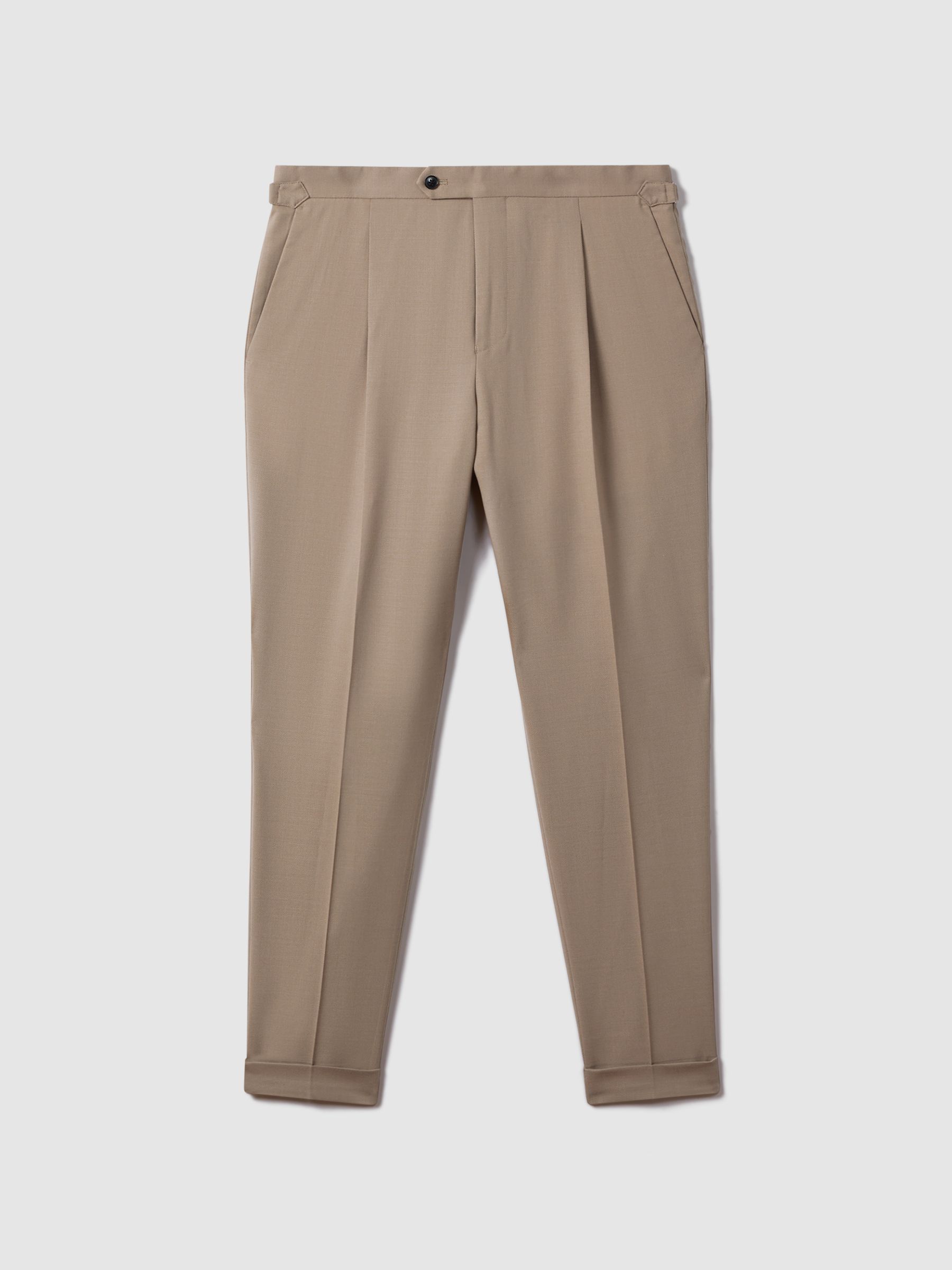 Slim Fit Wool Blend Trousers with Turn-Ups in Taupe - Image 2 of 6