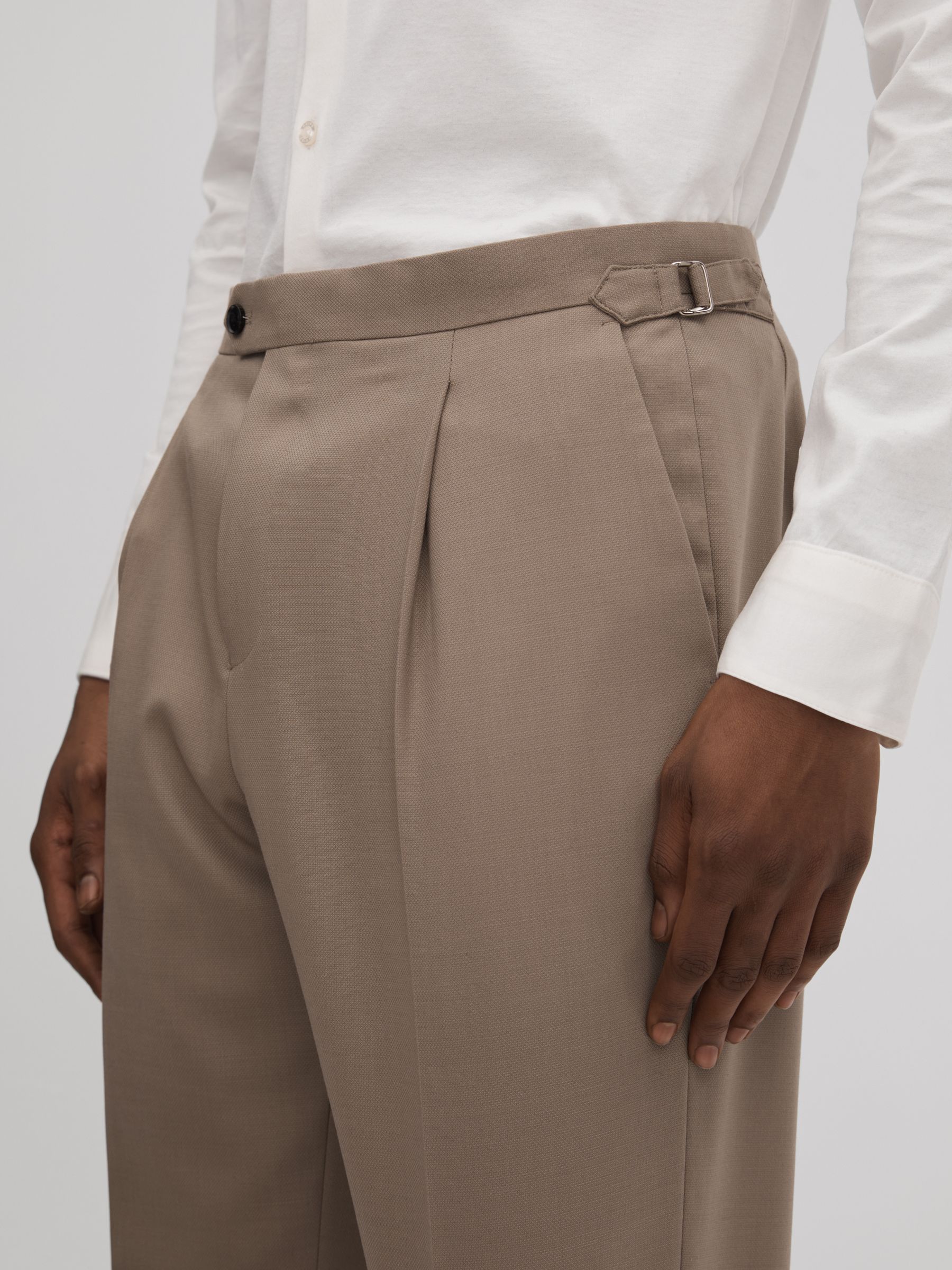 Slim Fit Wool Blend Trousers with Turn-Ups in Taupe - Image 4 of 6