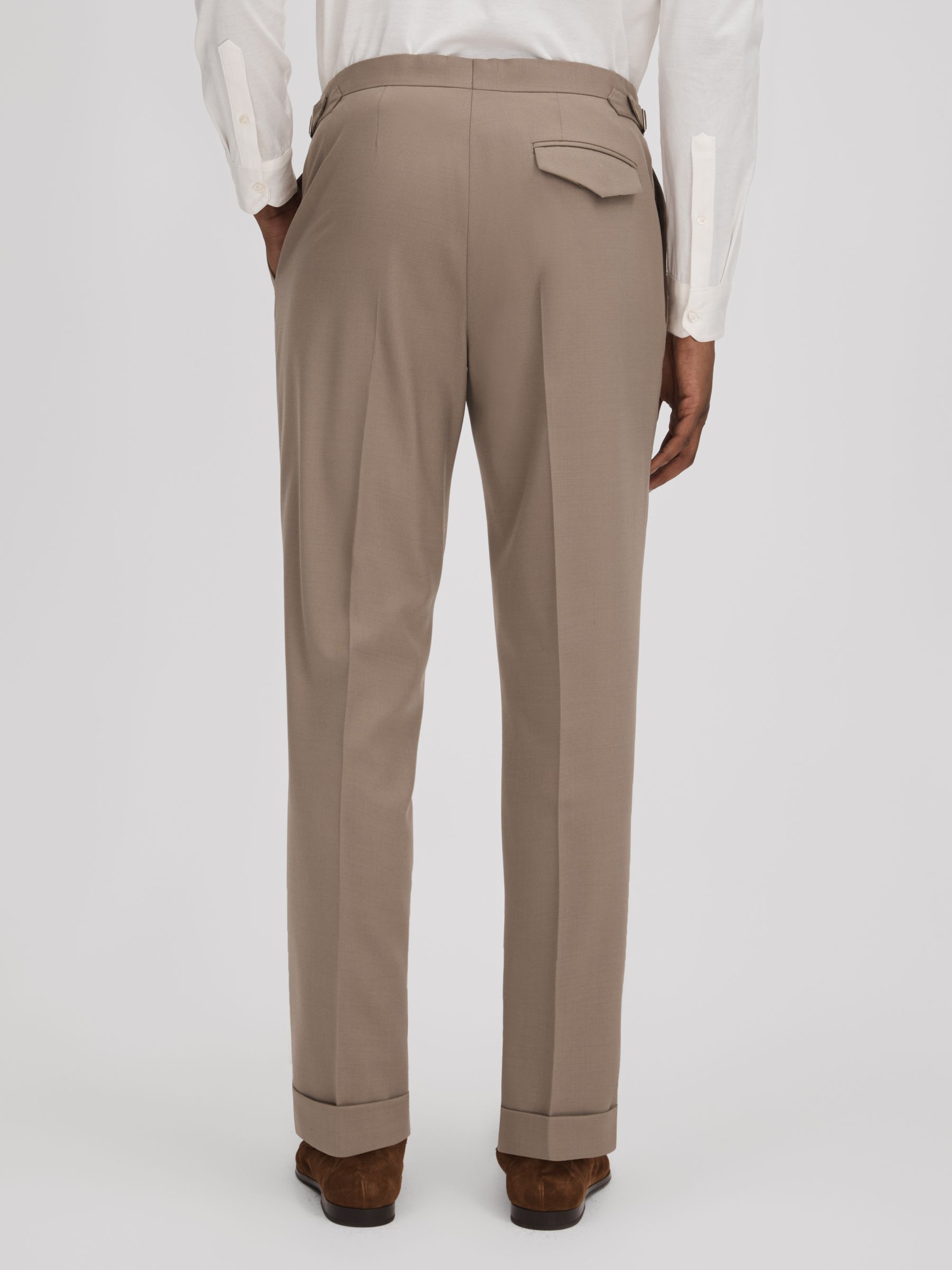 Slim Fit Wool Blend Trousers with Turn-Ups in Taupe - Image 5 of 6