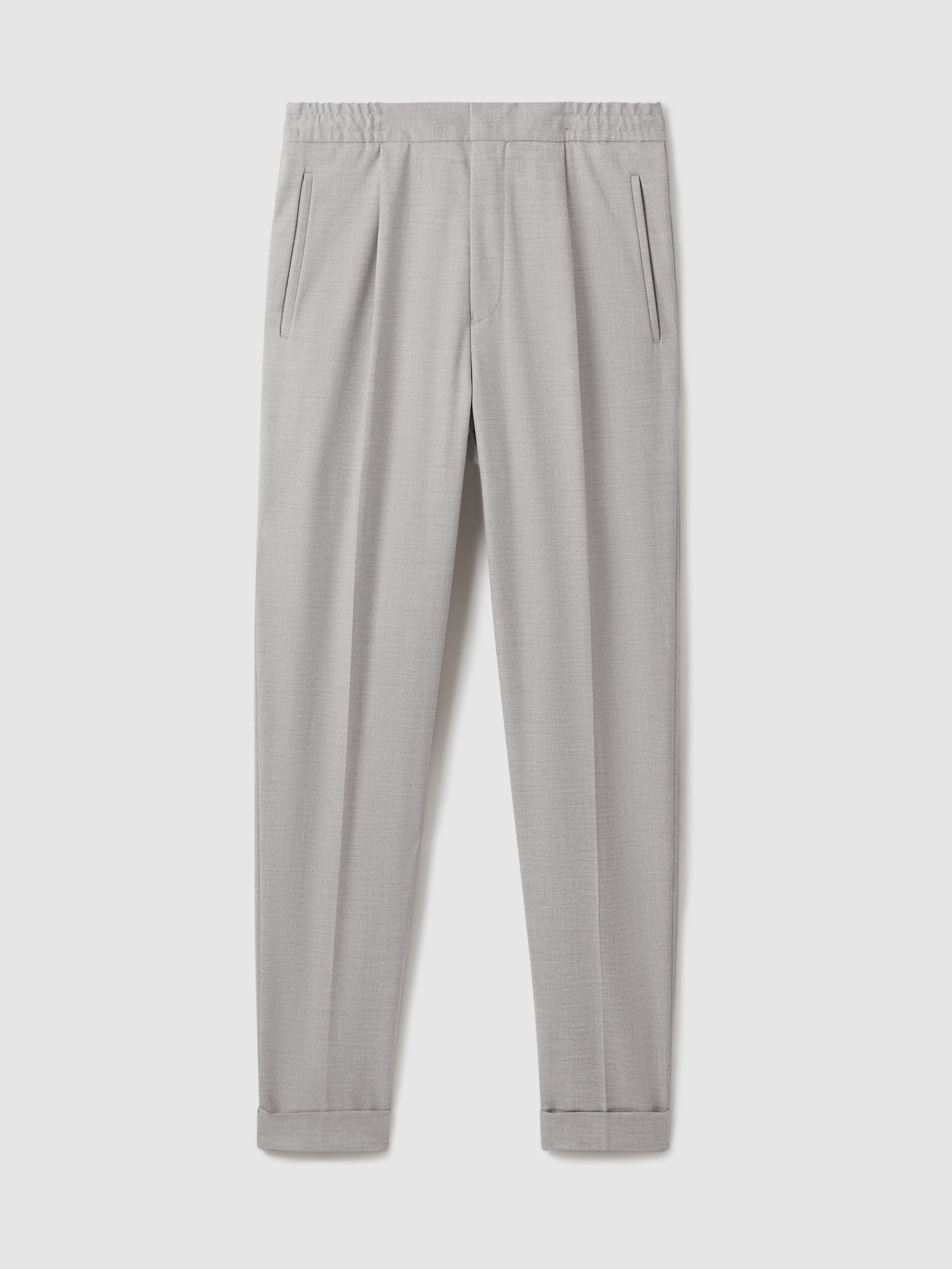 Relaxed Drawstring Trousers with Turn-Ups in Grey - Image 2 of 7