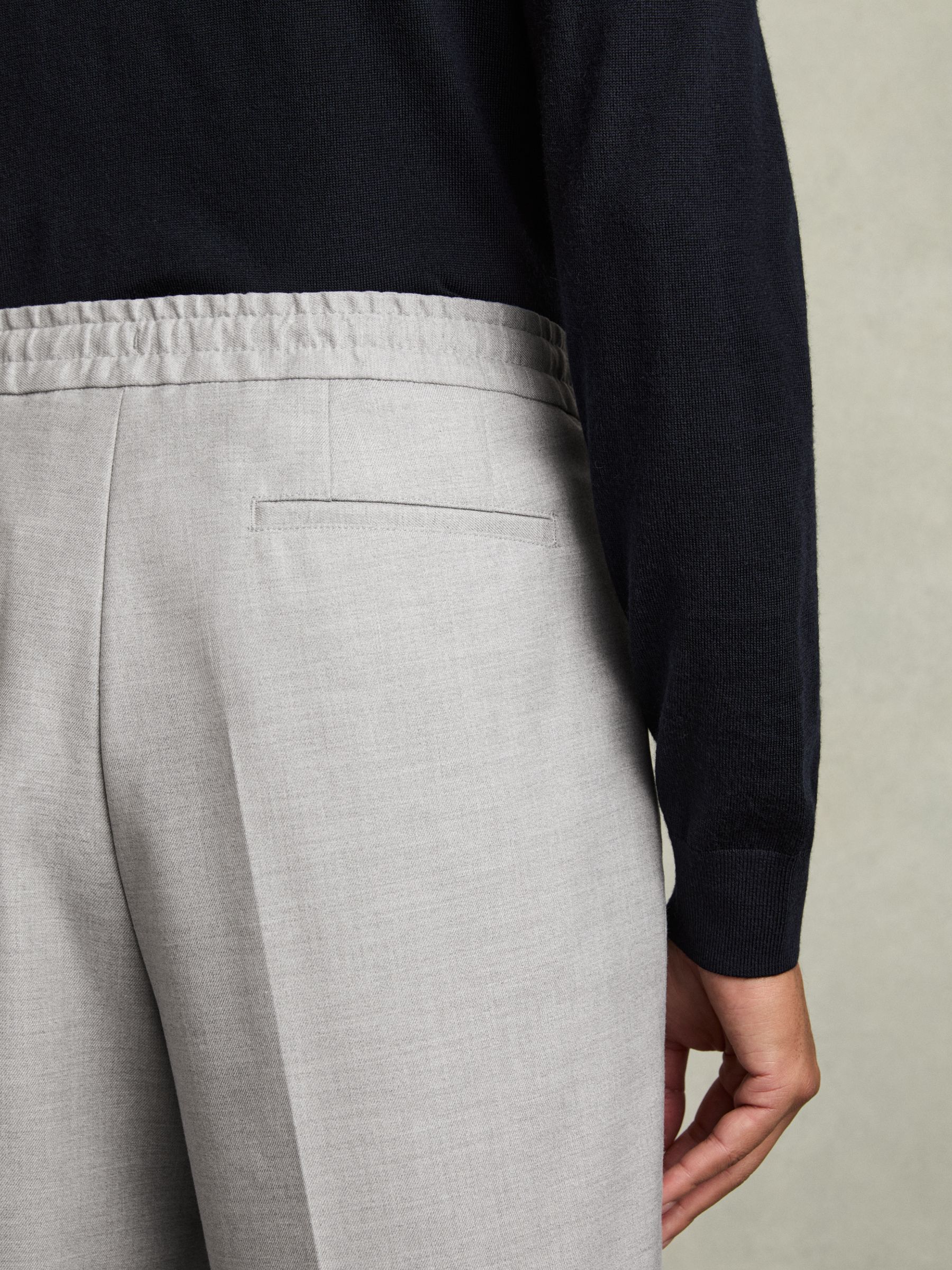 Relaxed Drawstring Trousers with Turn-Ups in Grey - Image 4 of 7