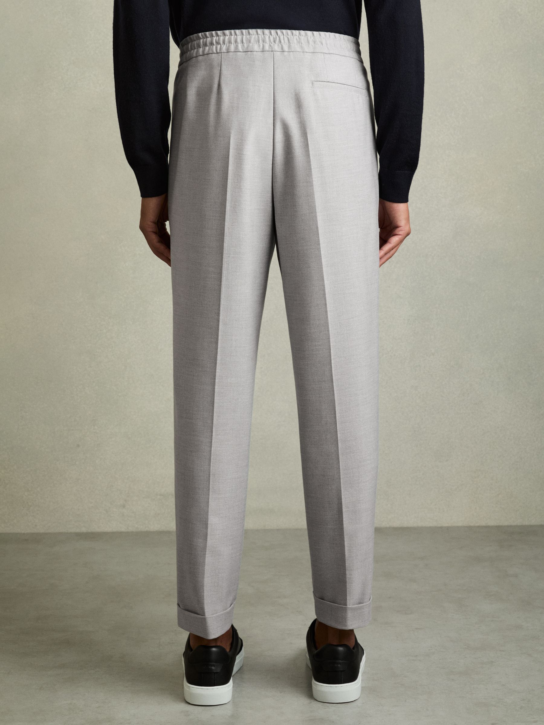 Relaxed Drawstring Trousers with Turn-Ups in Grey - Image 5 of 7