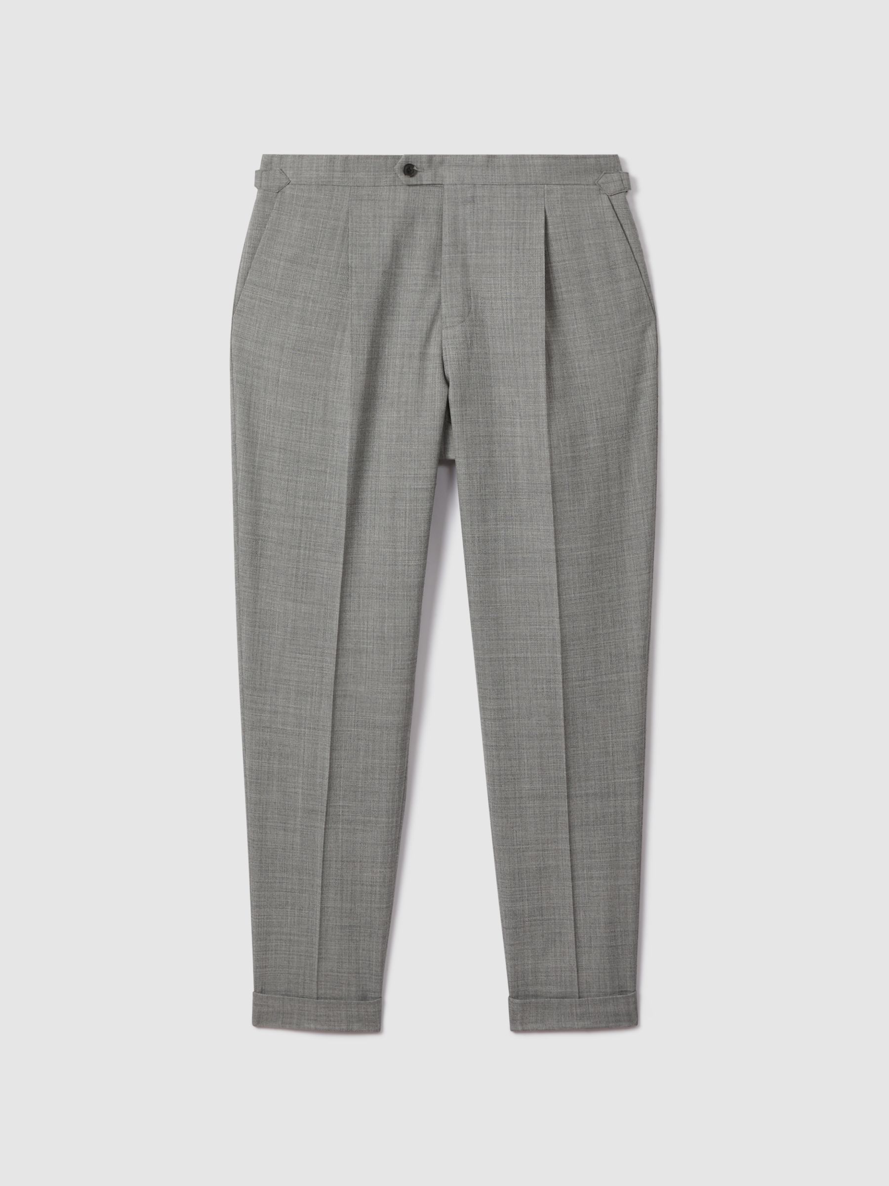 Slim Fit Wool Blend Trousers with Turn-Ups in Soft Grey - Image 2 of 5