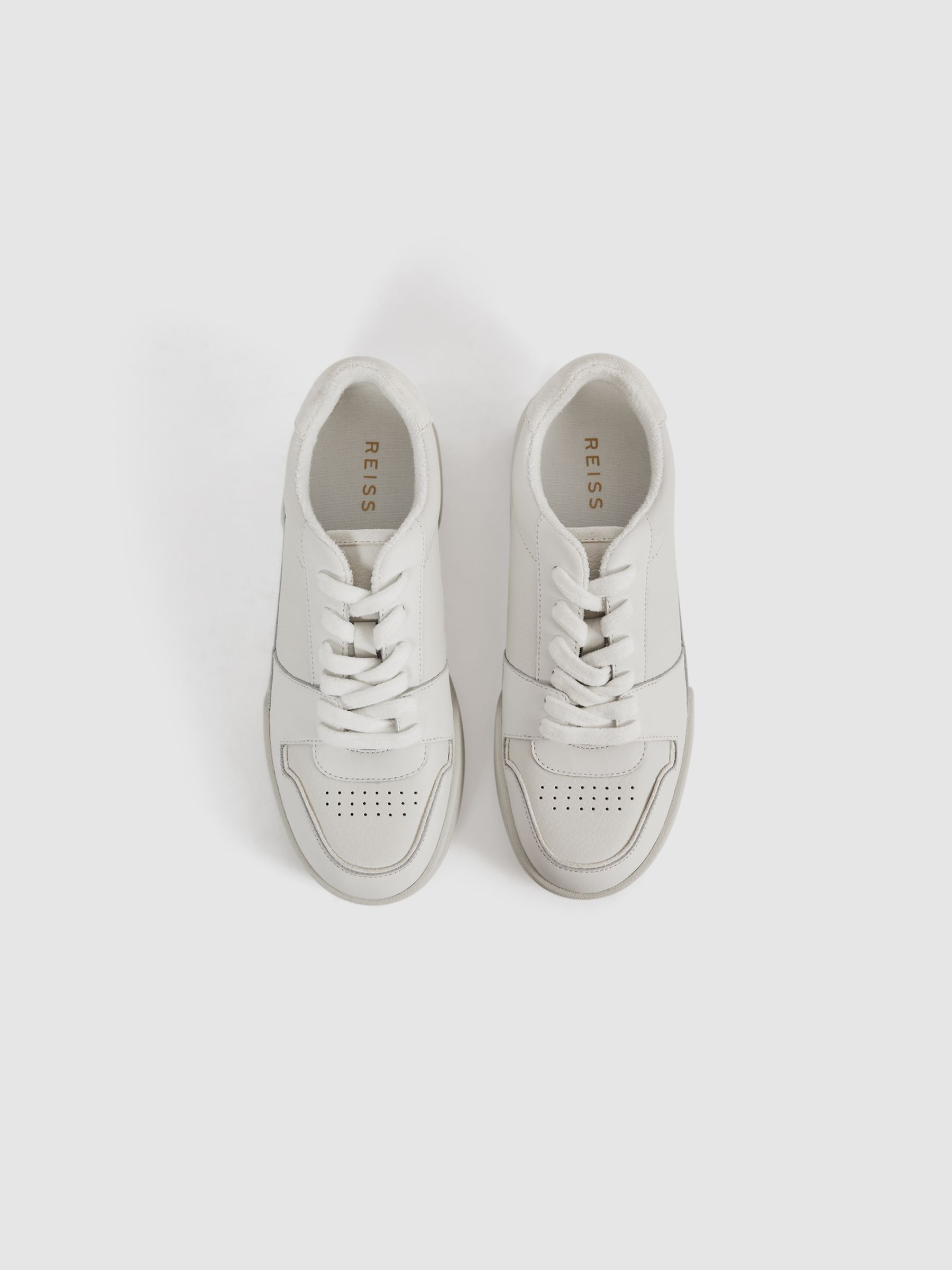 Leather Lace-Up Trainers in White - Image 4 of 6
