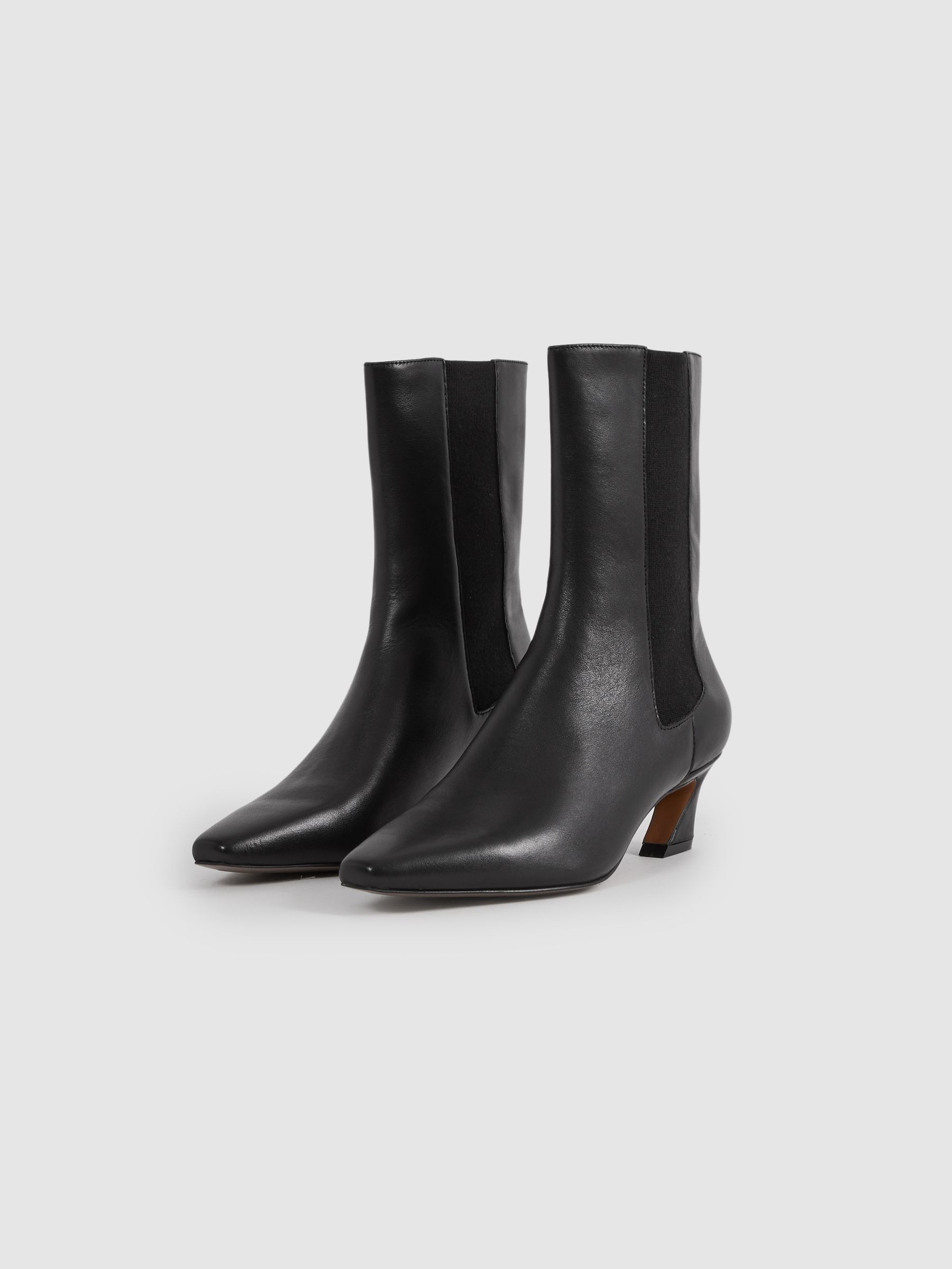 Leather Kitten Heel Chelsea Boots in Black - Image 3 of 5