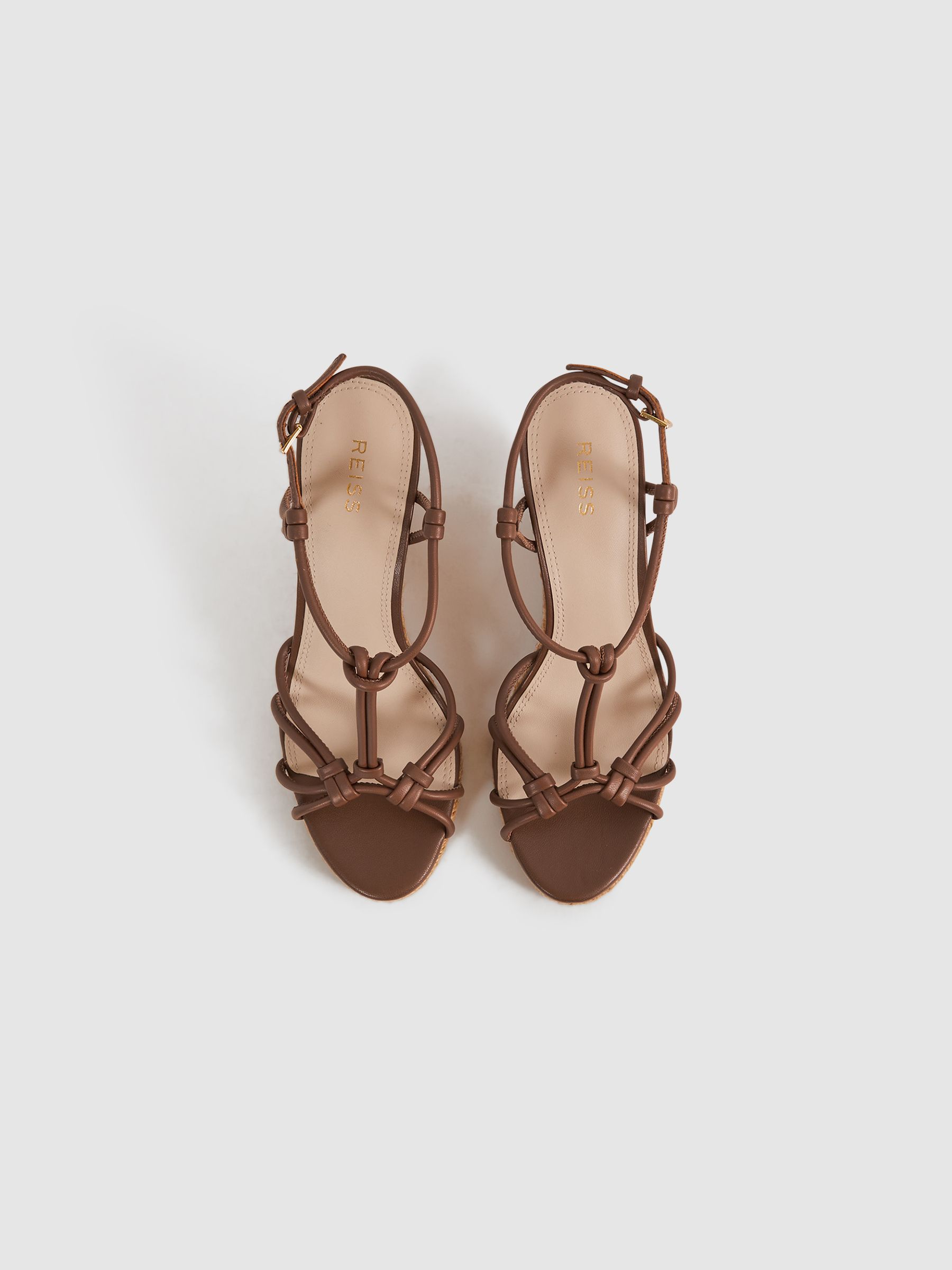 Leather Knot Detail Wedge Sandals in Tan - Image 3 of 5