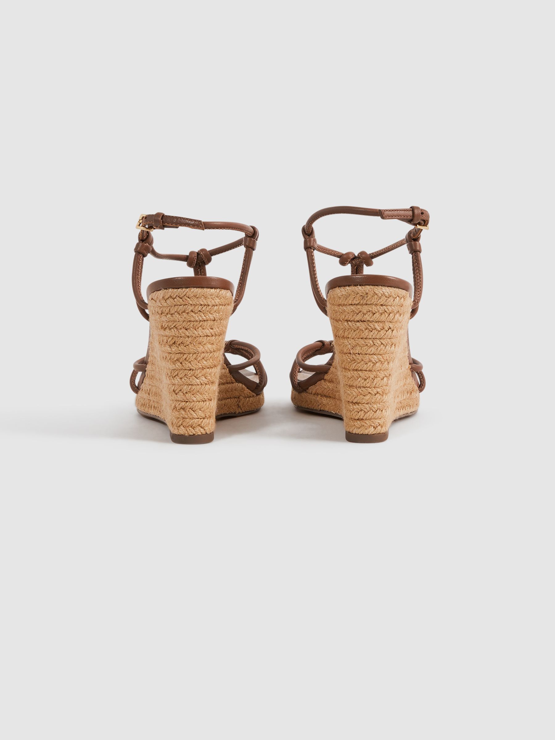 Leather Knot Detail Wedge Sandals in Tan - Image 4 of 5