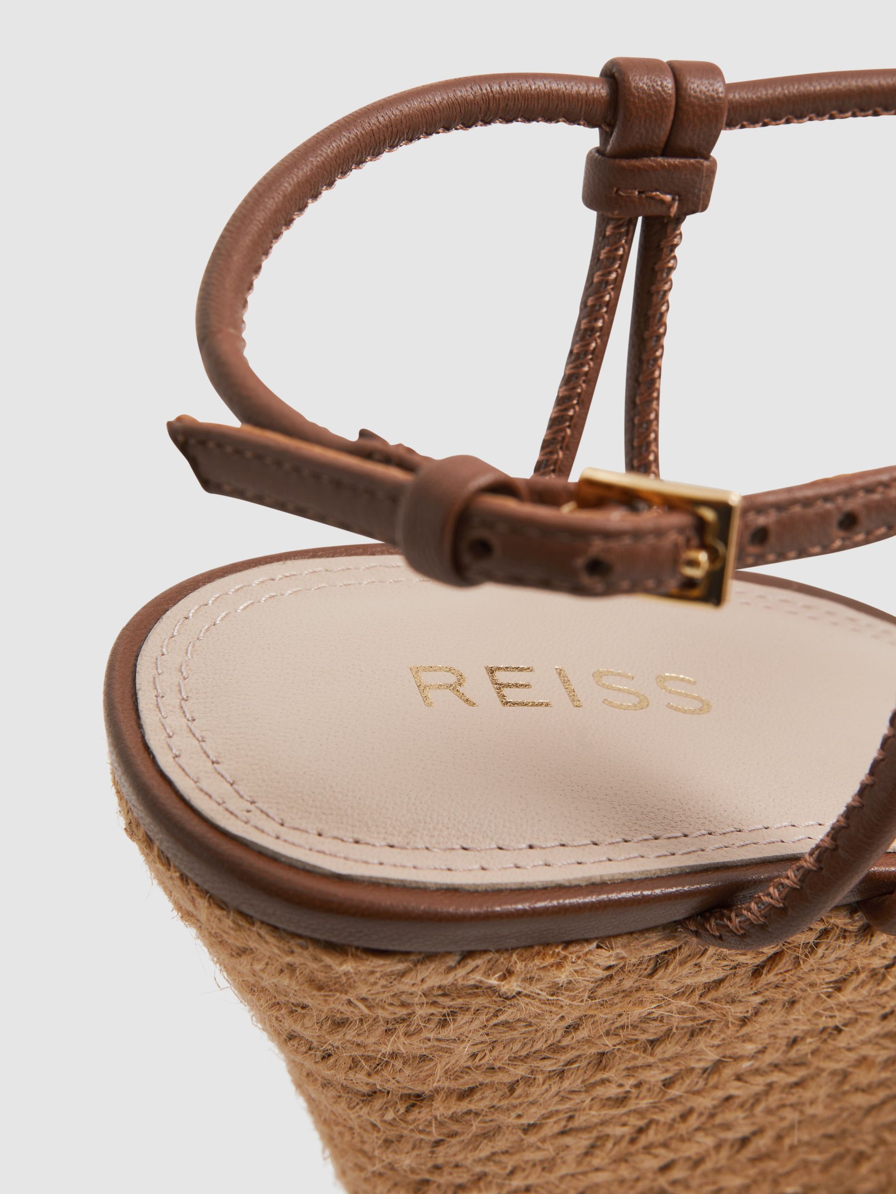 Leather Knot Detail Wedge Sandals in Tan - Image 5 of 5