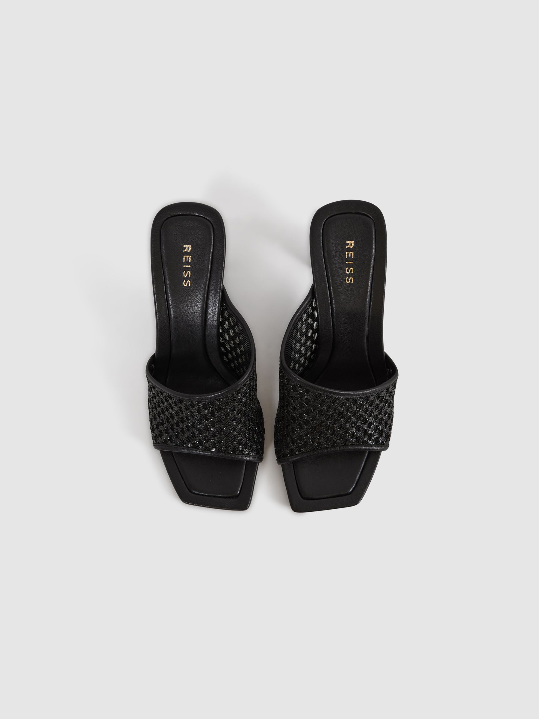 Raffia Block Heel Mules in Black - Image 3 of 5