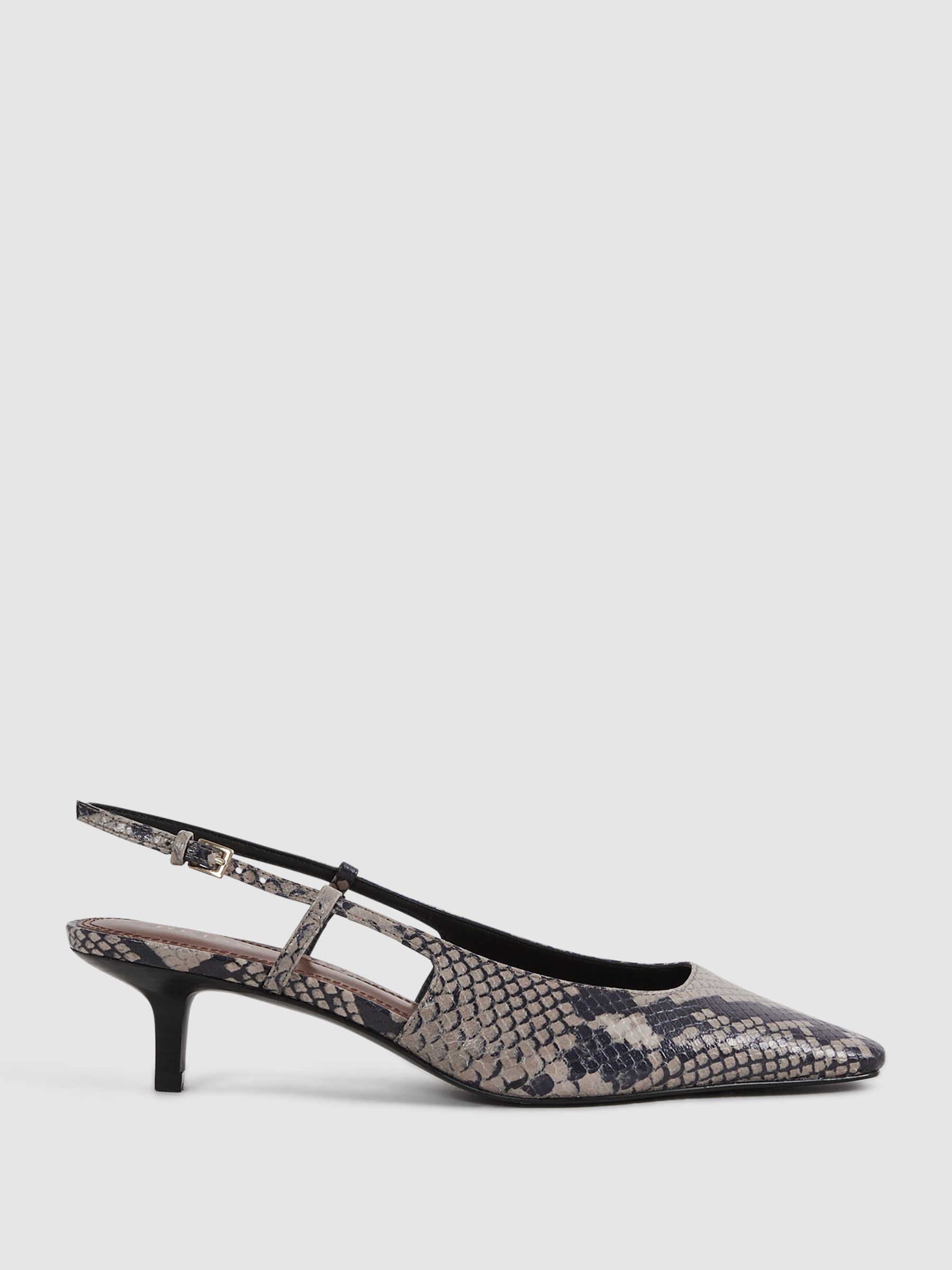 Leather Snake Print Slingback Heels in Grey - Image 1 of 6 Leather Snake Print Slingback Heels in Grey - Image 1 of 6