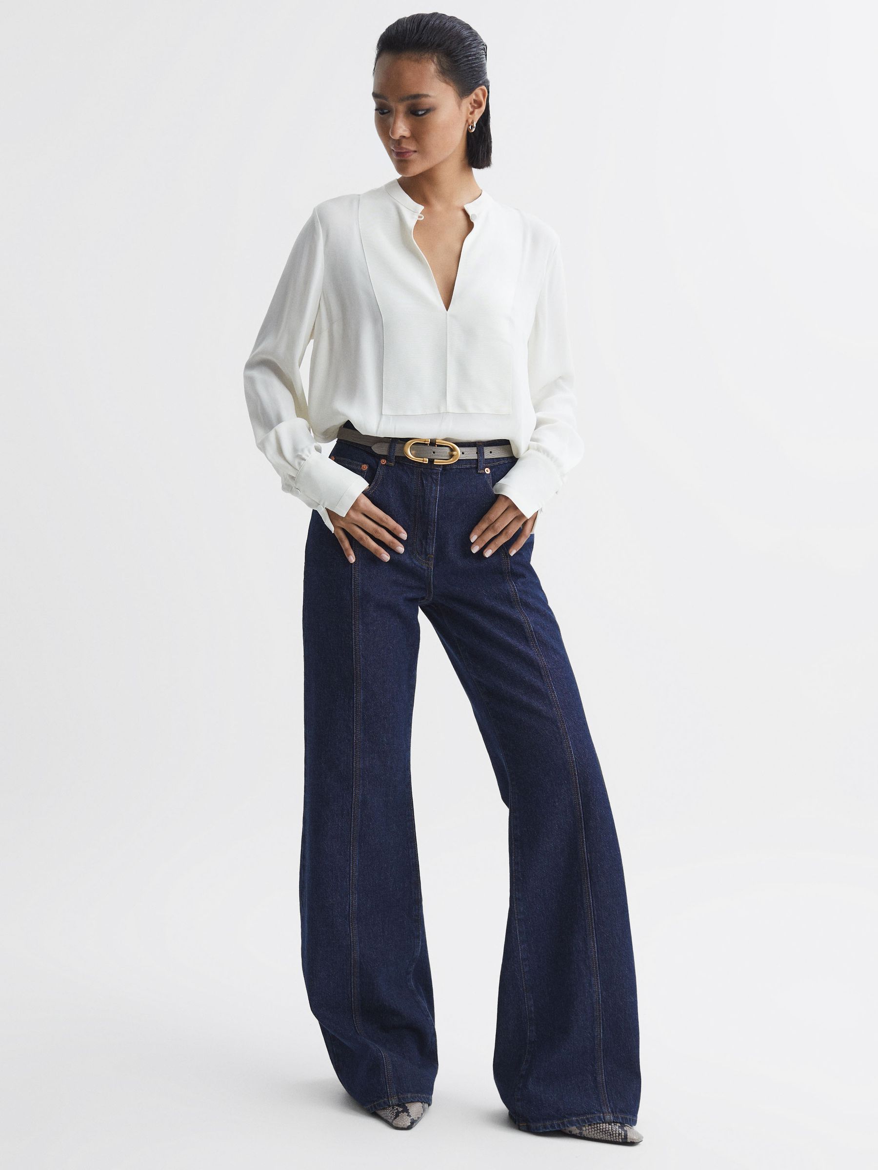 Leather Snake Print Slingback Heels in Grey - Image 2 of 6