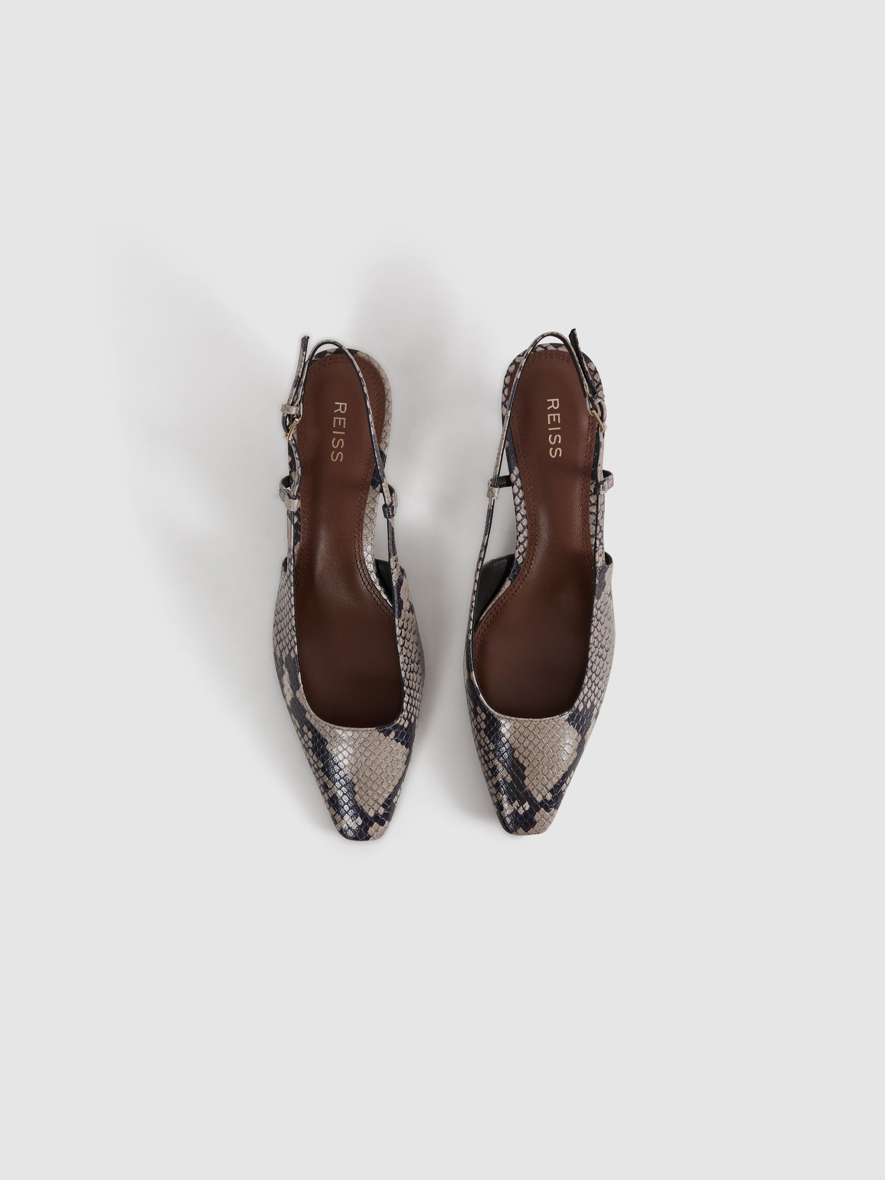 Leather Snake Print Slingback Heels in Grey - Image 4 of 6