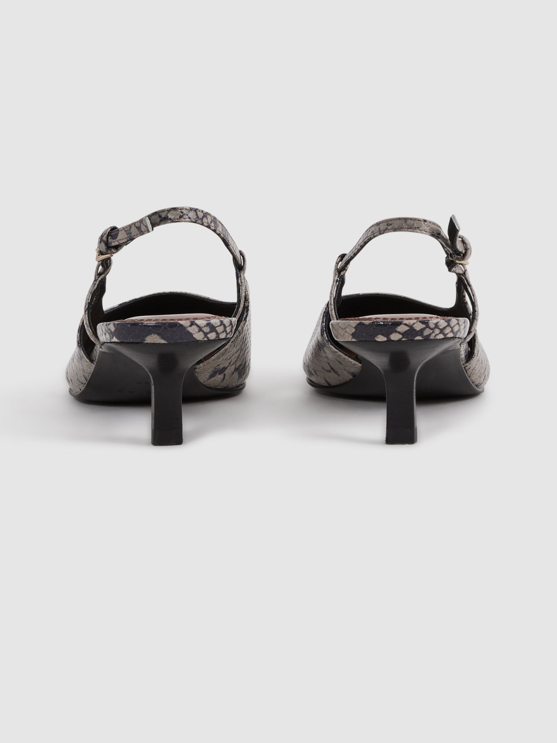 Leather Snake Print Slingback Heels in Grey - Image 5 of 6