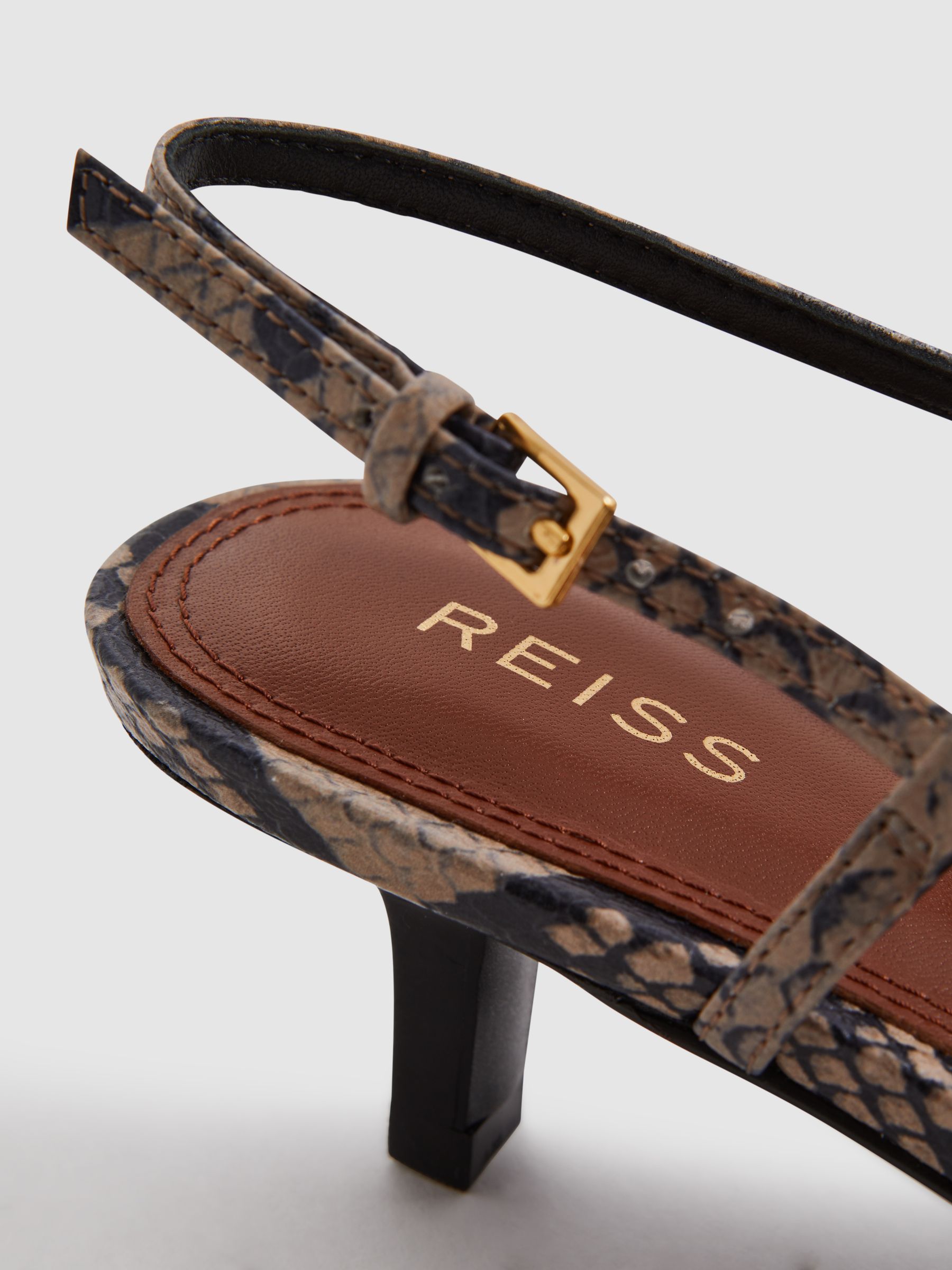 Leather Snake Print Slingback Heels in Grey - Image 6 of 6