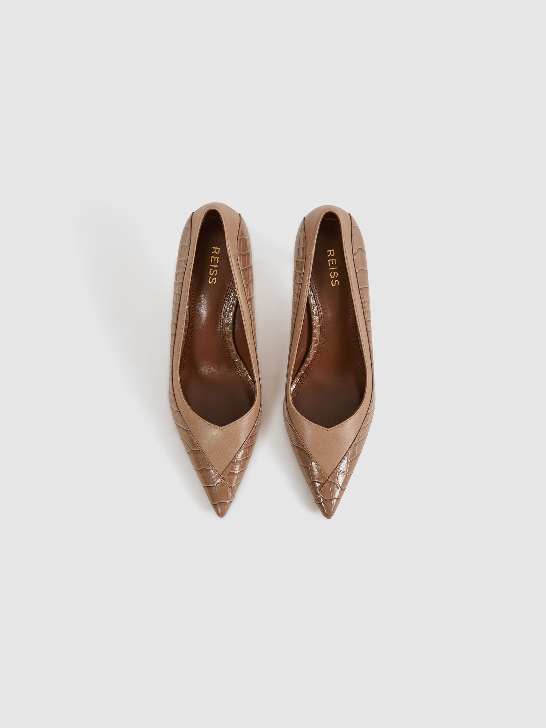 Leather Contrast Court Shoes in Taupe - Image 4 of 7