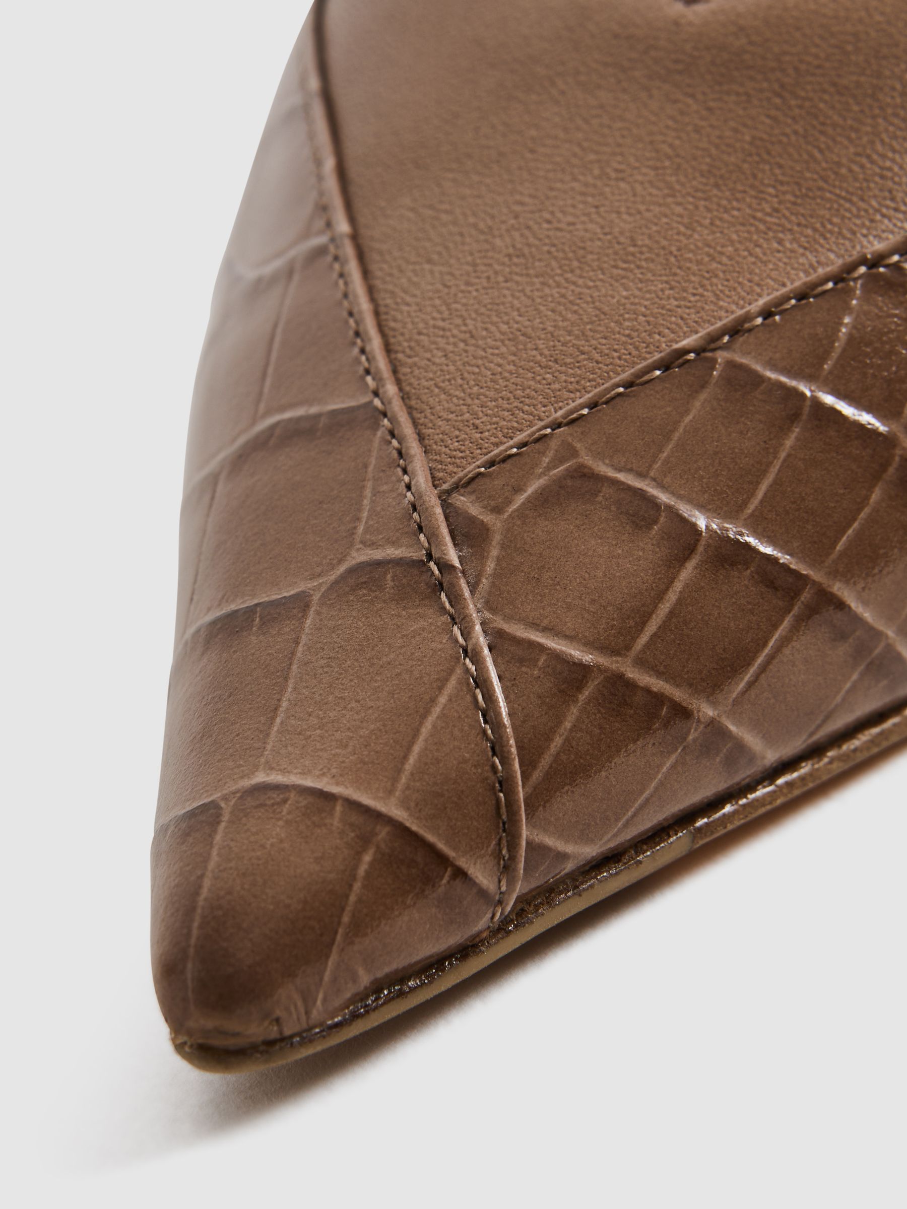 Leather Contrast Court Shoes in Taupe - Image 7 of 7