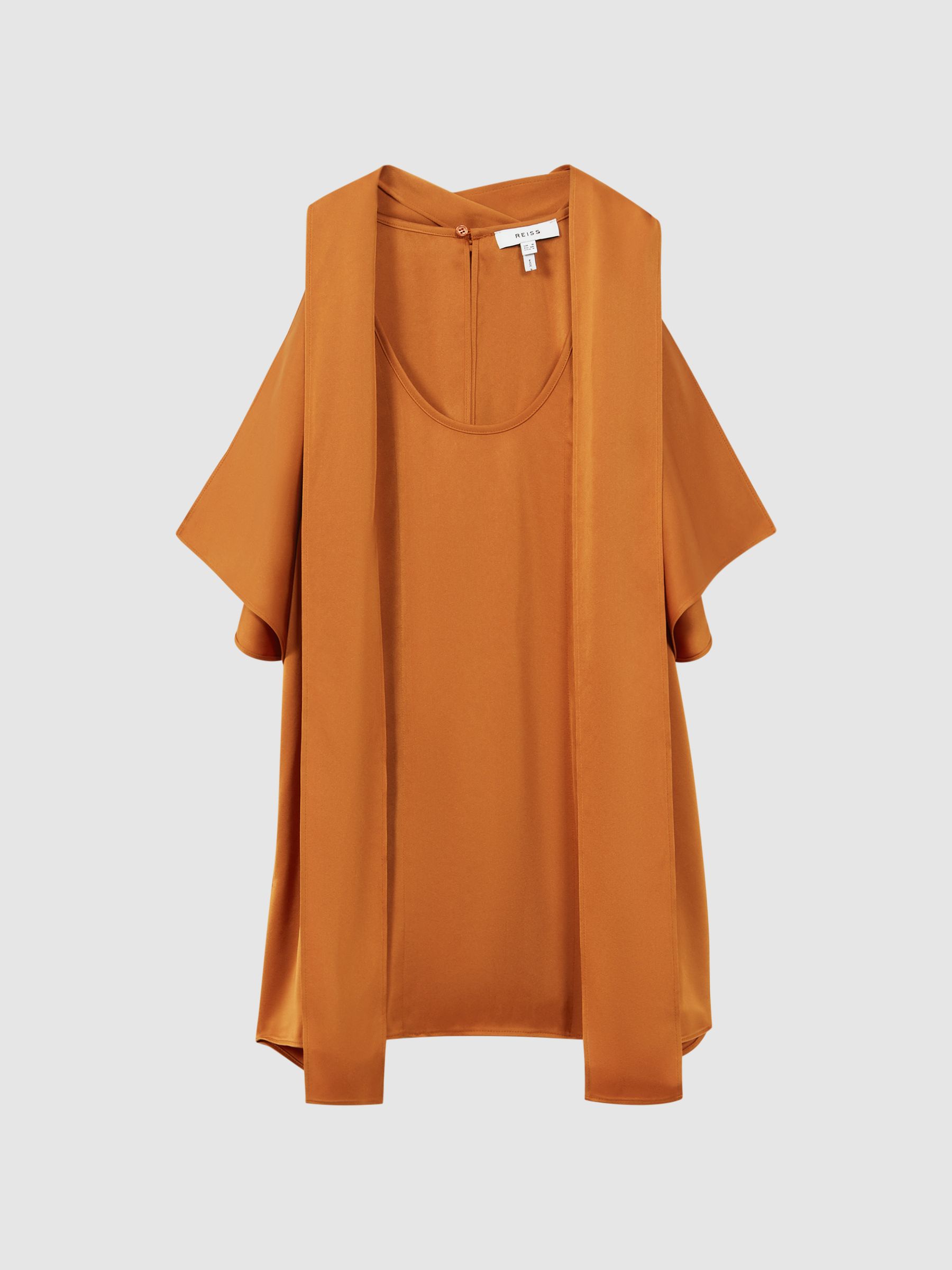 Tie Neck Draped Satin Blouse in Rust - Image 2 of 5