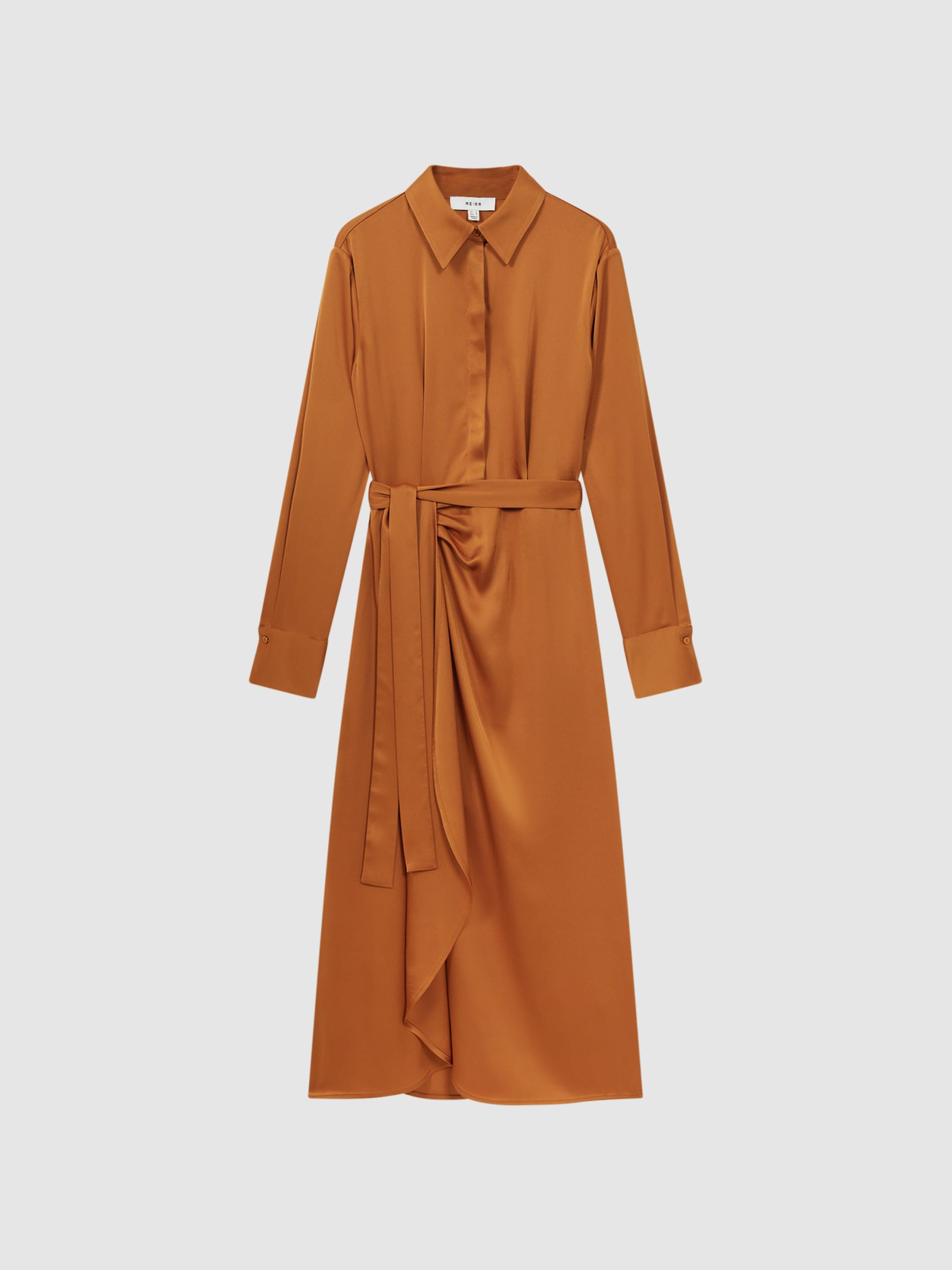 Satin Shirt-Style Midi Dress in Rust - Image 2 of 6