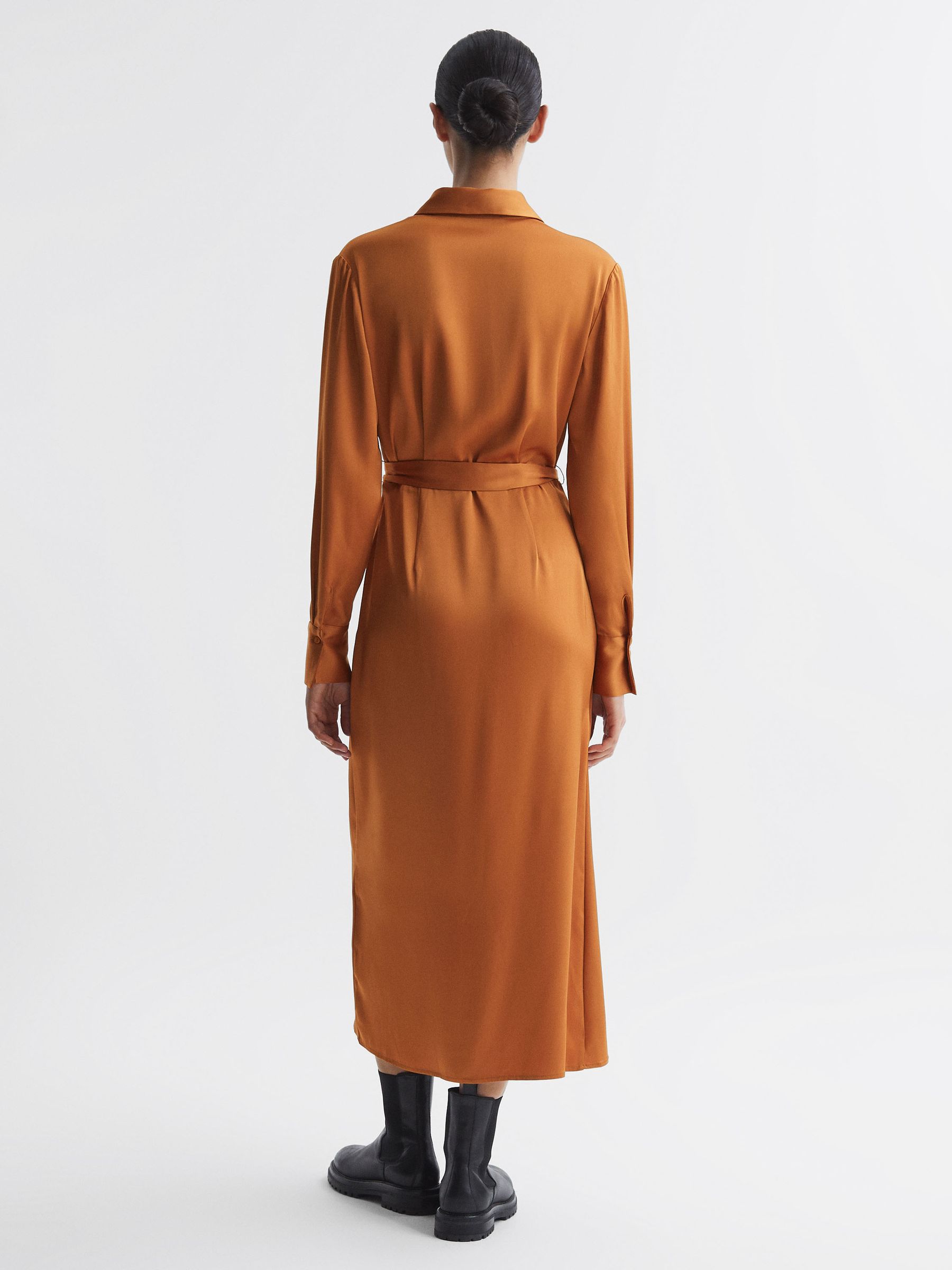 Satin Shirt-Style Midi Dress in Rust - Image 5 of 6
