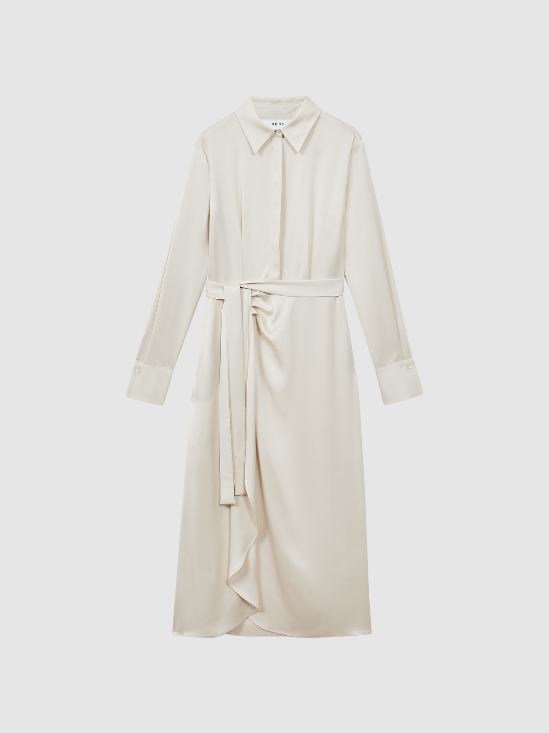 Satin Shirt-Style Midi Dress in Cream - Image 2 of 5