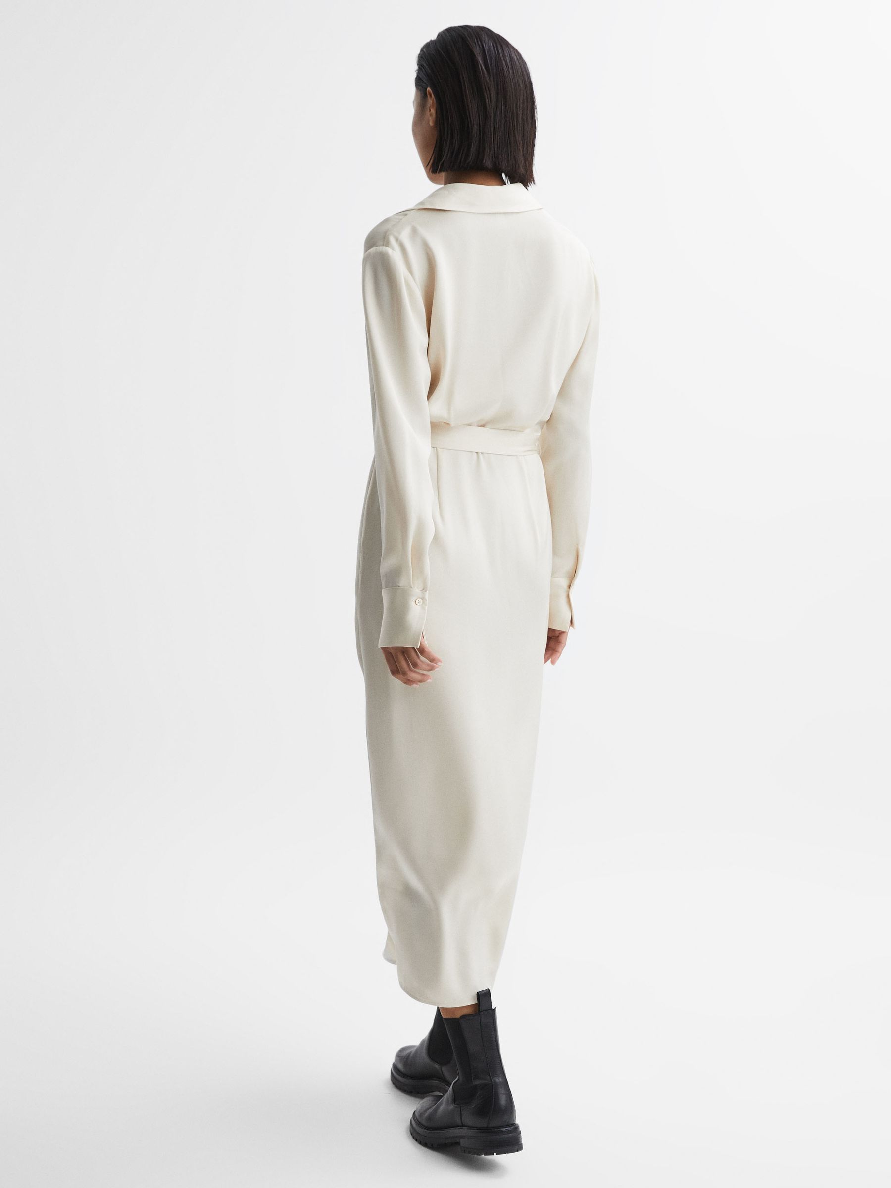 Satin Shirt-Style Midi Dress in Cream - Image 5 of 5