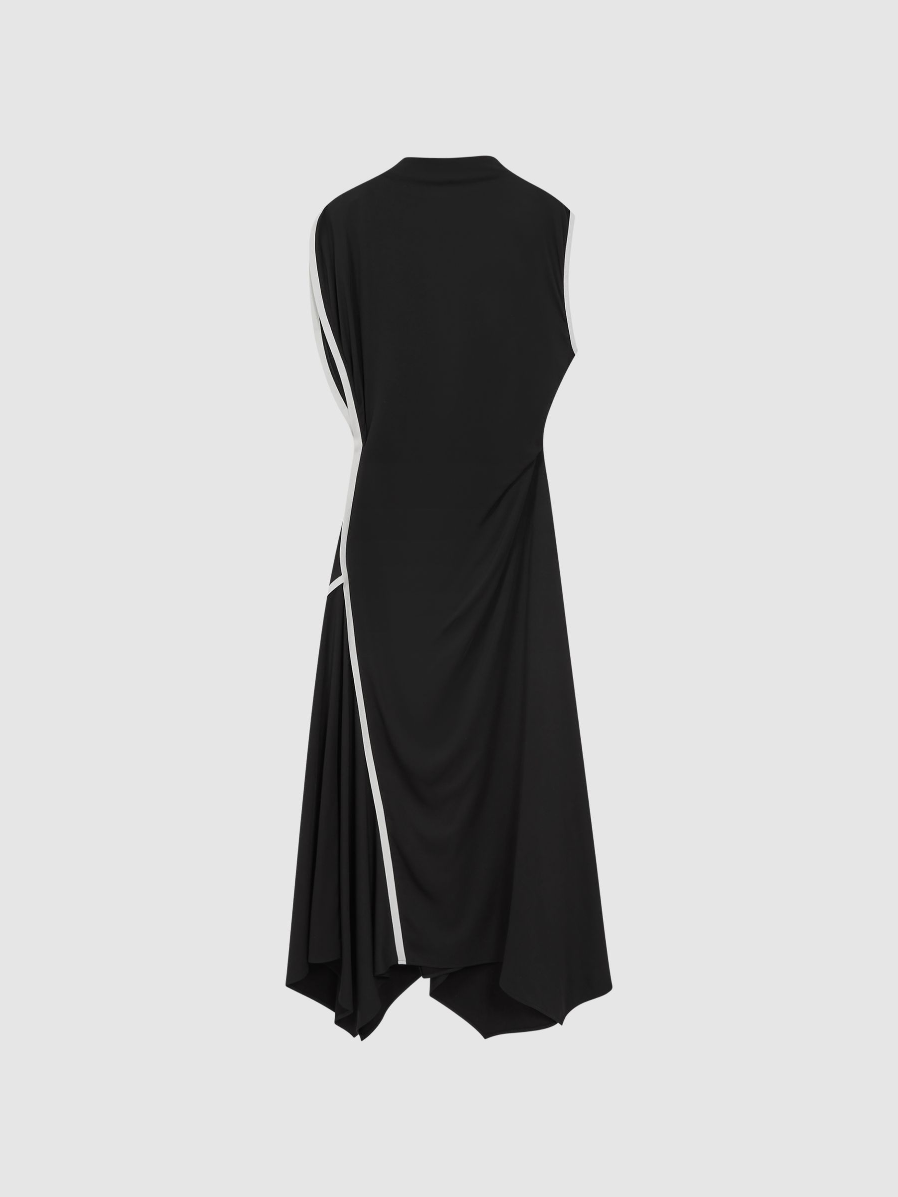 Asymmetric Contrast Trim Midi Dress in Black/White - Image 2 of 5