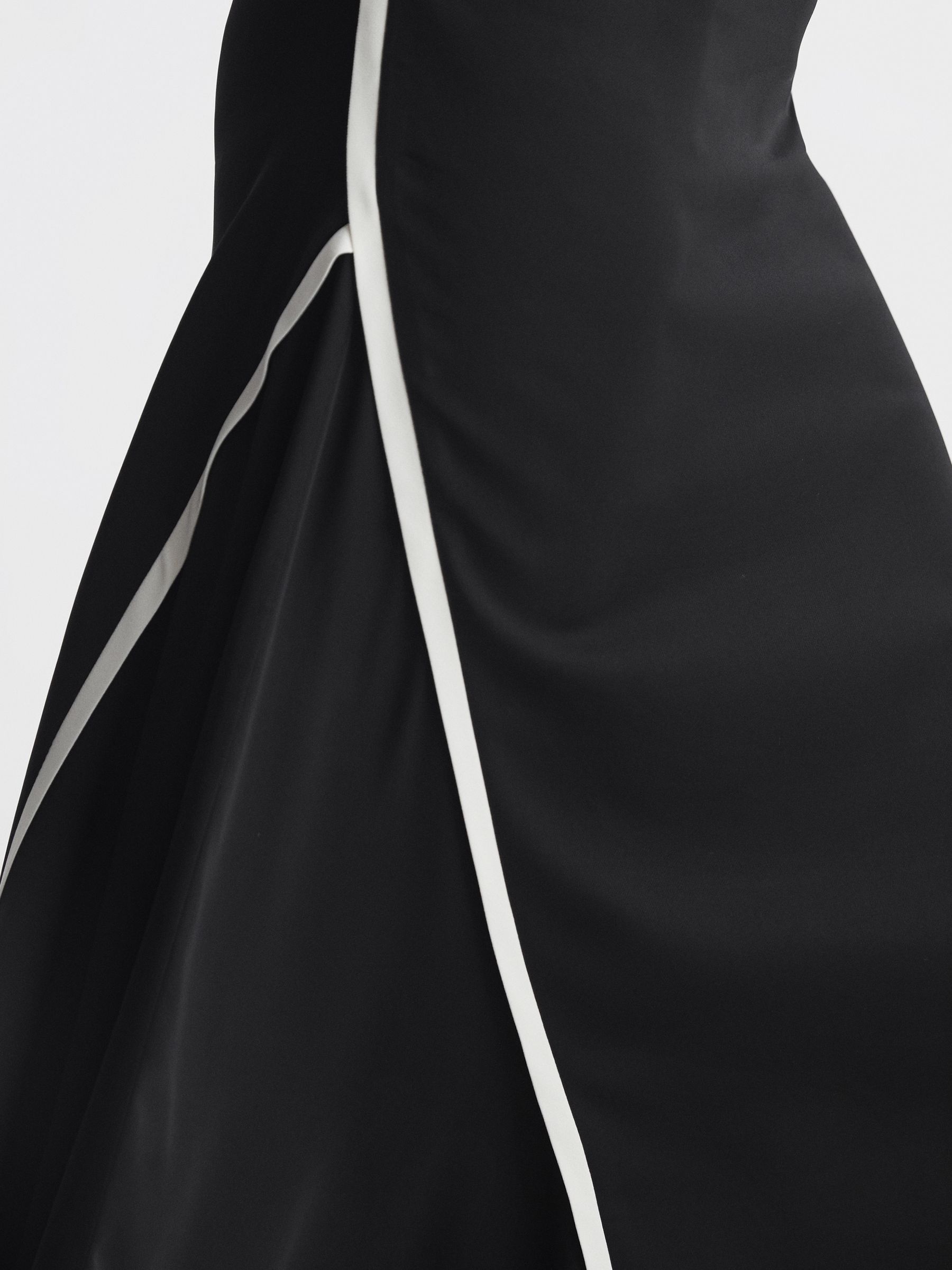 Asymmetric Contrast Trim Midi Dress in Black/White - Image 4 of 5