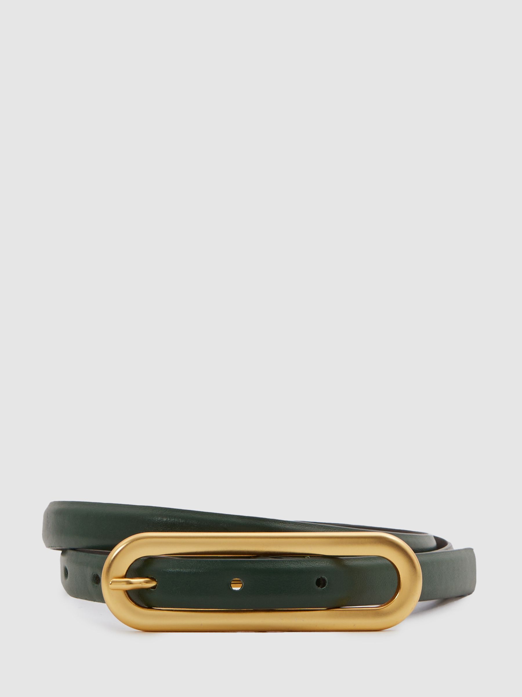 Thin Leather Elongated Buckle Belt in Green - Image 1 of 4
