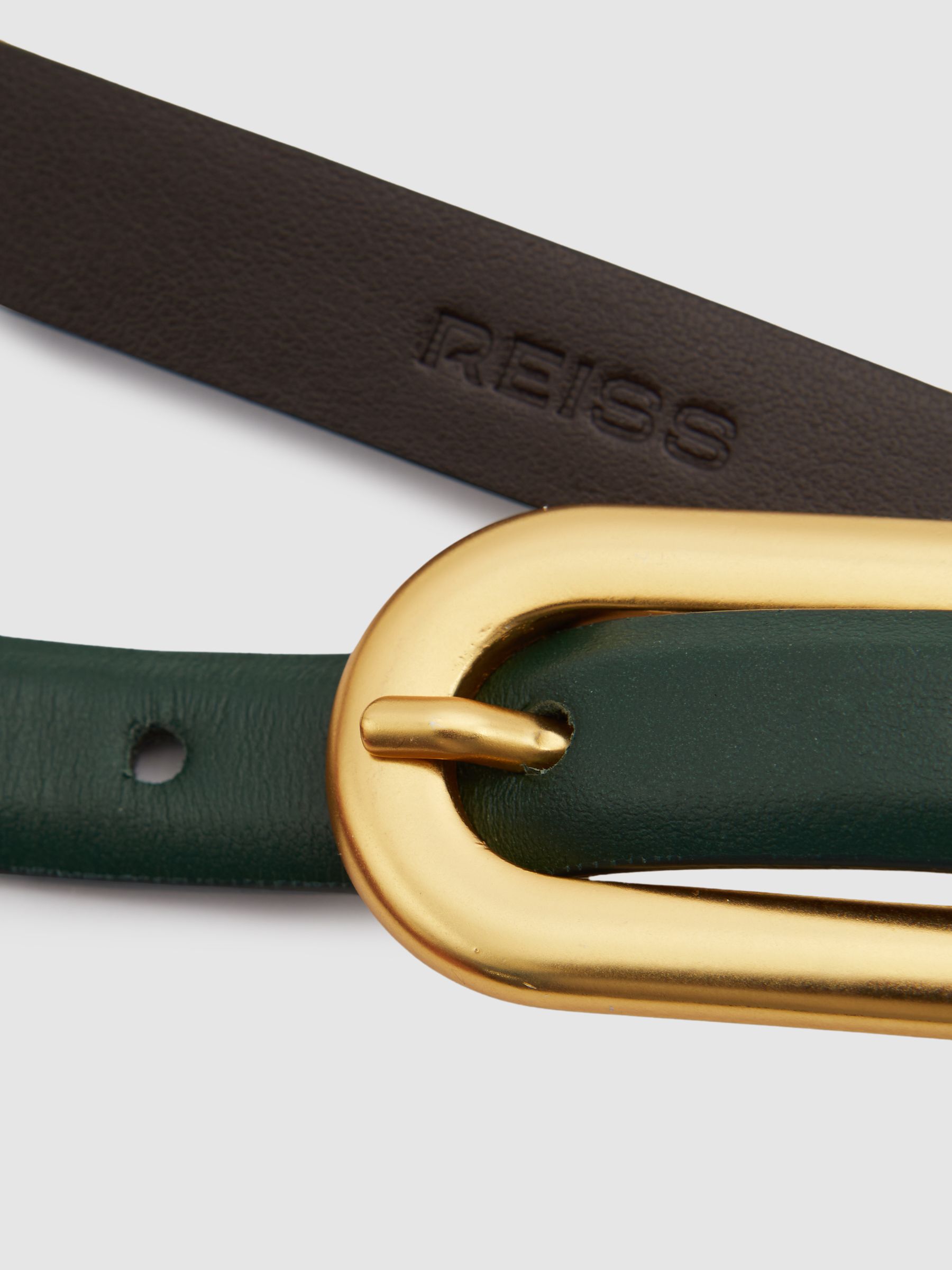 Thin Leather Elongated Buckle Belt in Green - Image 4 of 4