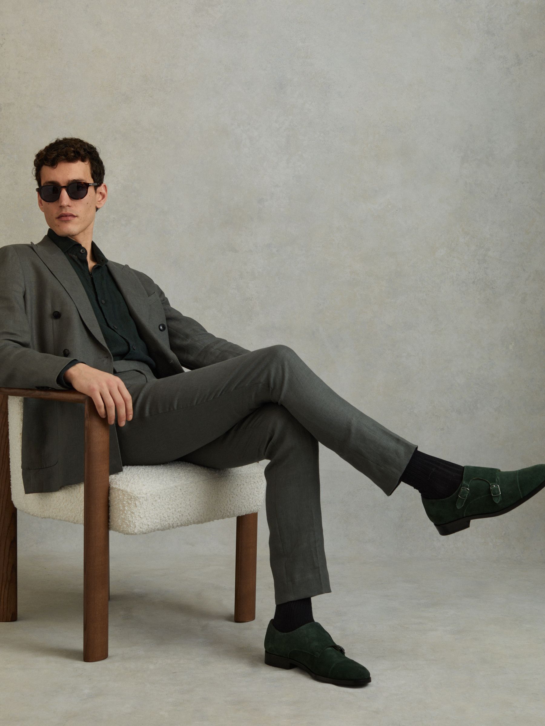 Suede Double Monk Strap Shoes in Forest Green - Image 2 of 5
