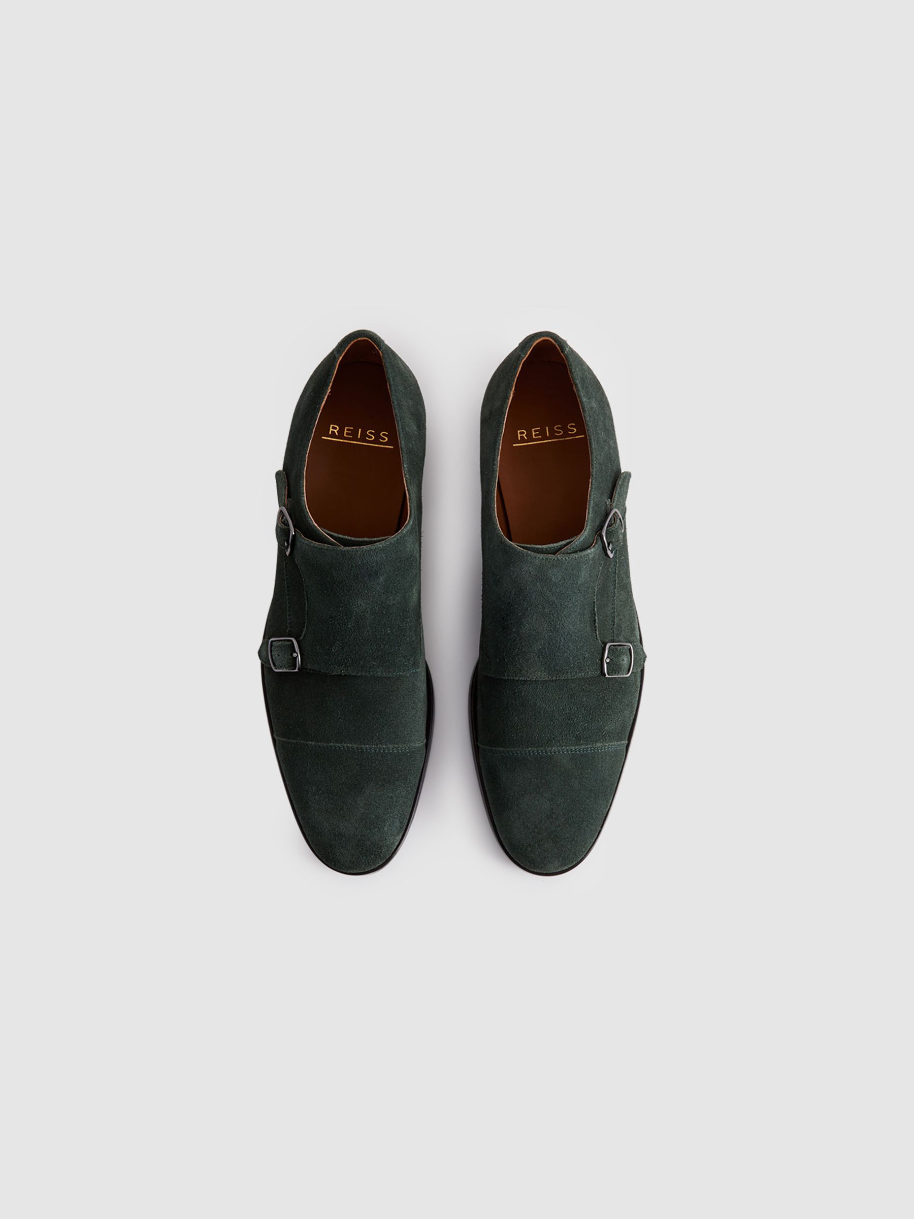 Suede Double Monk Strap Shoes in Forest Green - Image 3 of 5