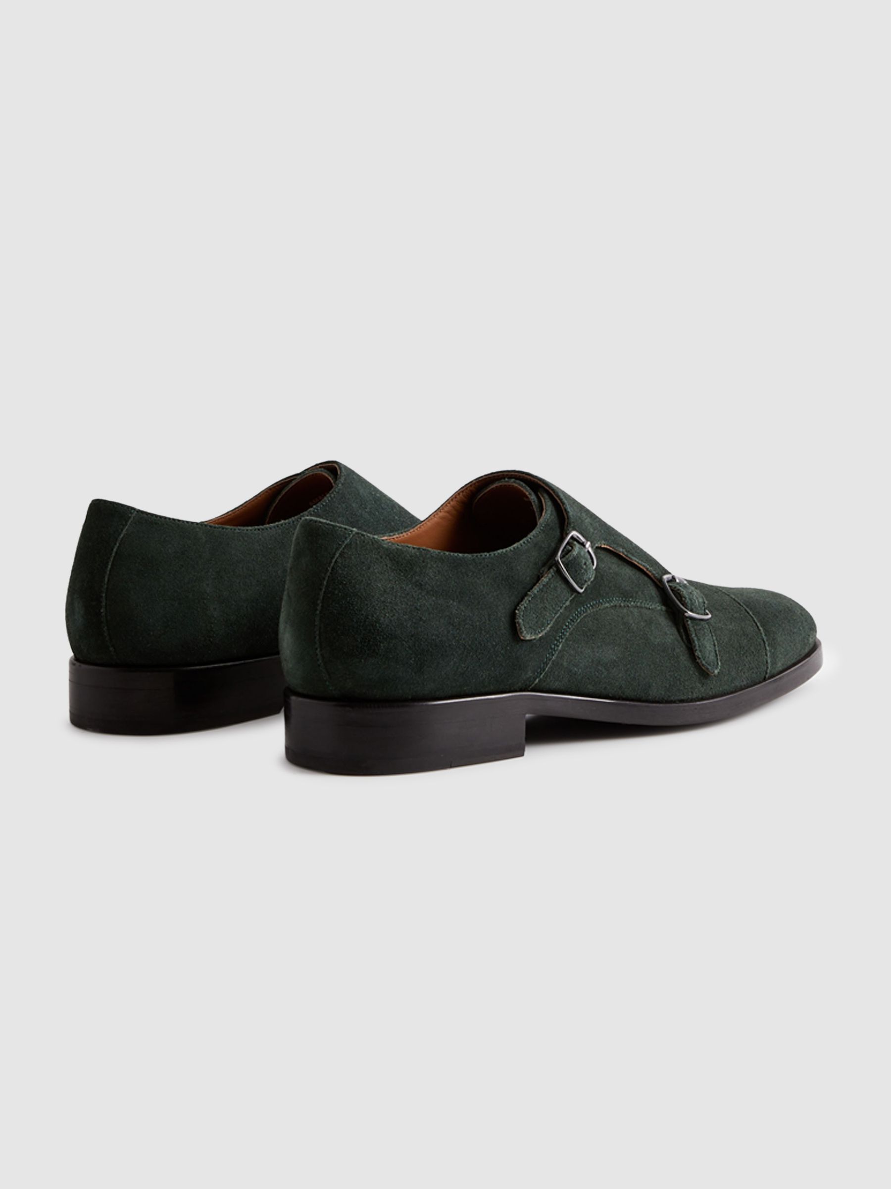 Suede Double Monk Strap Shoes in Forest Green - Image 4 of 5