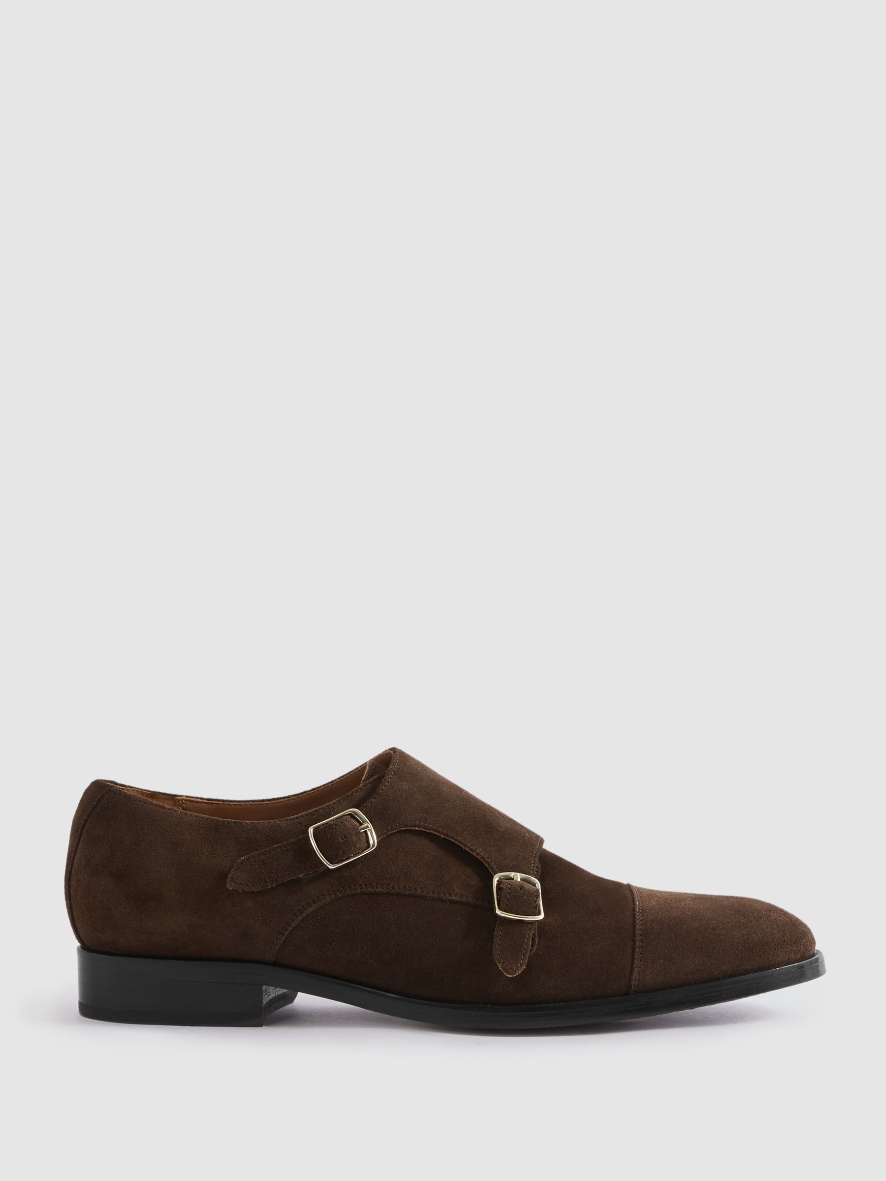 Suede Double Monk Strap Shoes in Brown - Image 1 of 5