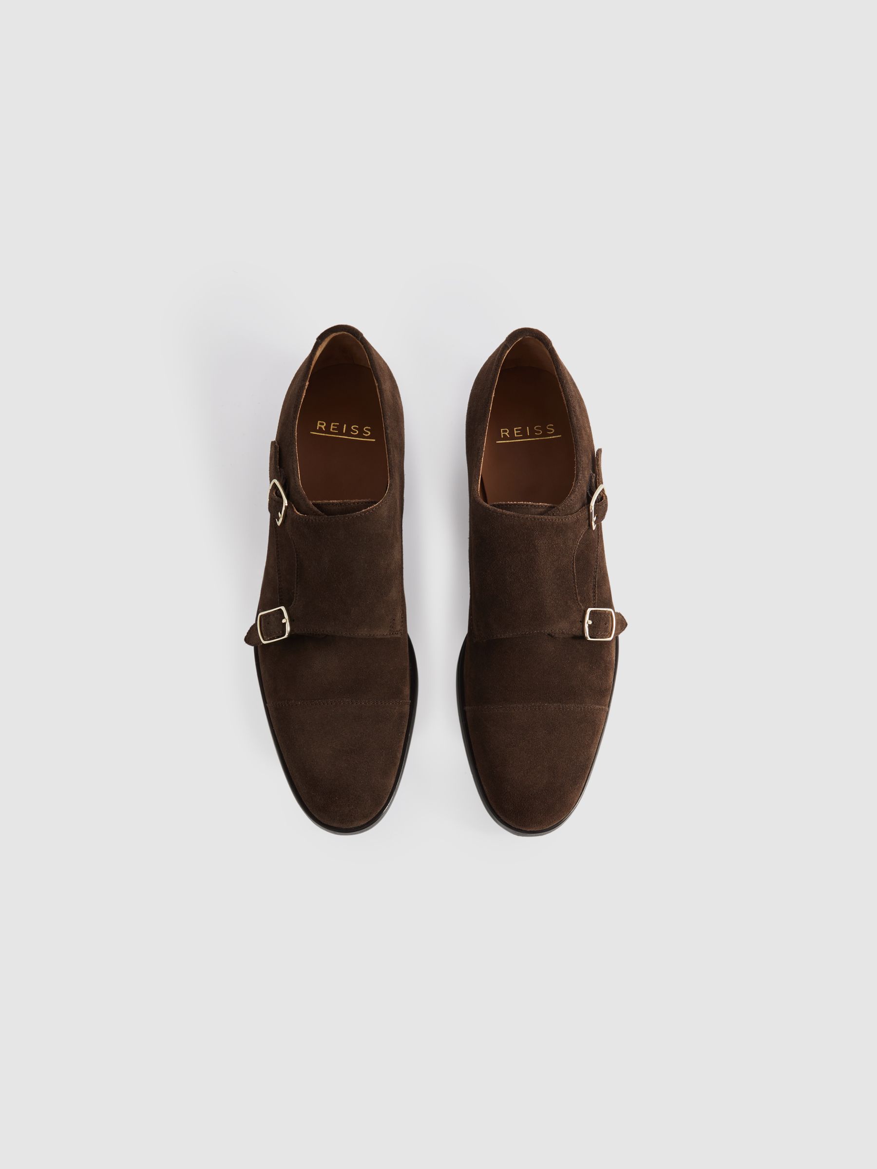 Suede Double Monk Strap Shoes in Brown - Image 3 of 5