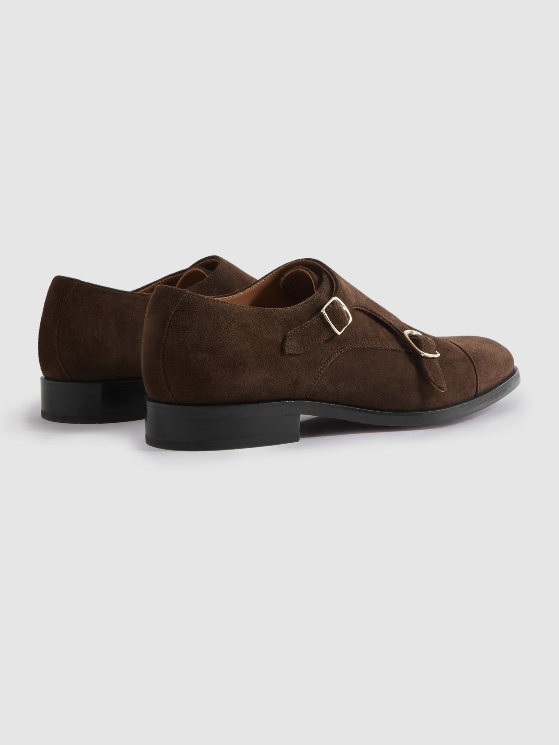 Suede Double Monk Strap Shoes in Brown - Image 4 of 5