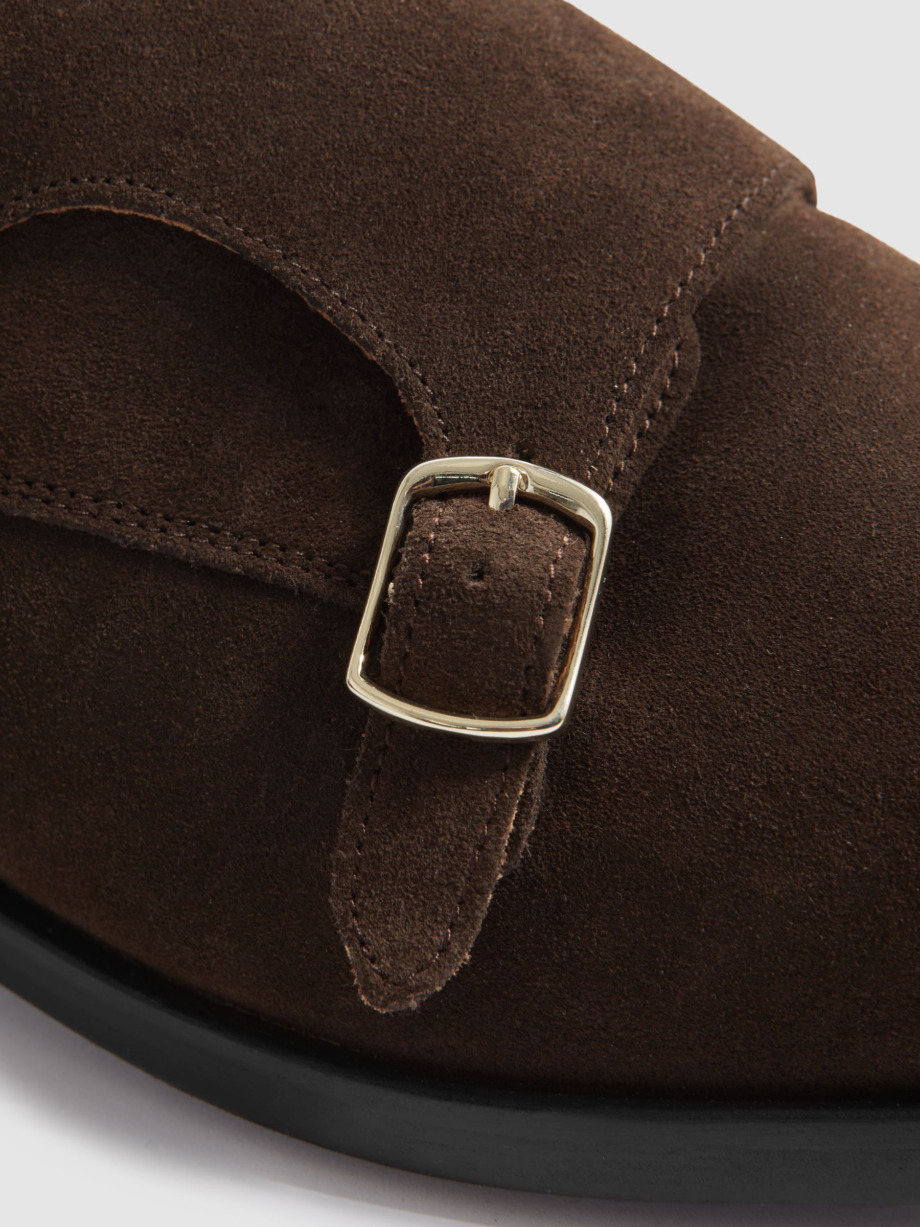 Suede Double Monk Strap Shoes in Brown - Image 5 of 5