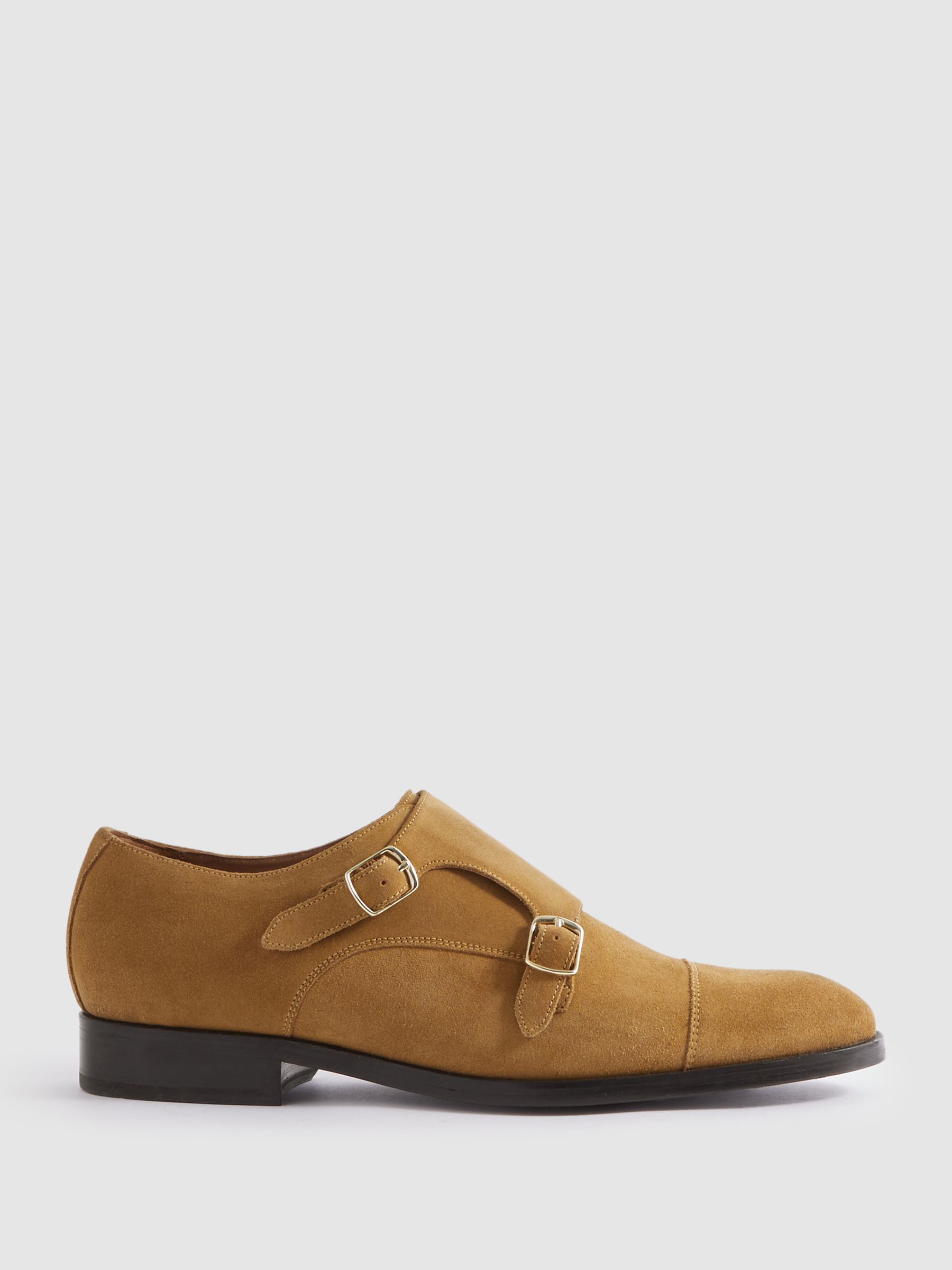 Suede Double Monk Strap Shoes in Stone - Image 1 of 5